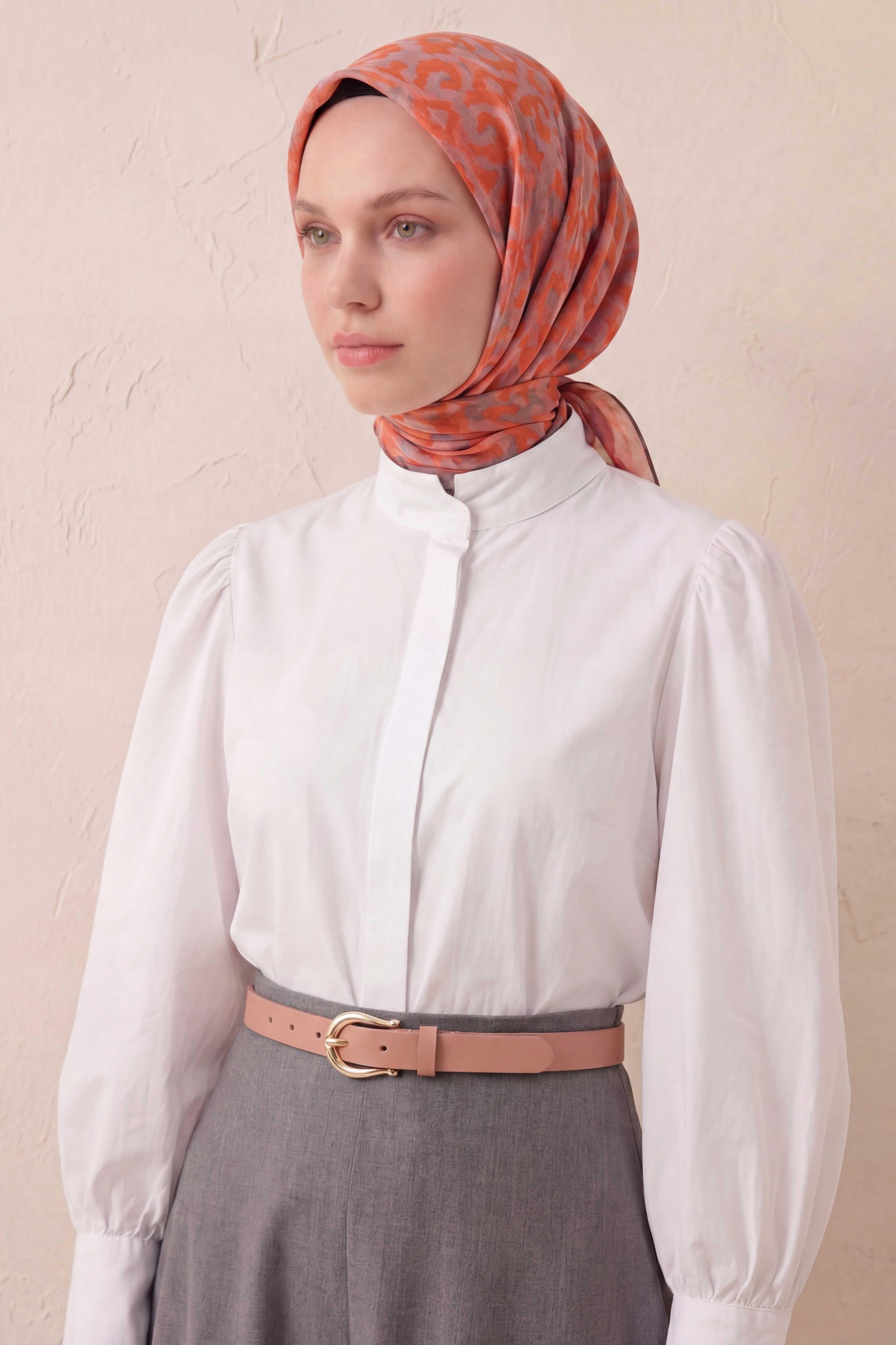 Pamuk Karışımlı Soft Eşarp Sis Motif Desen Yavruağzı 90X90