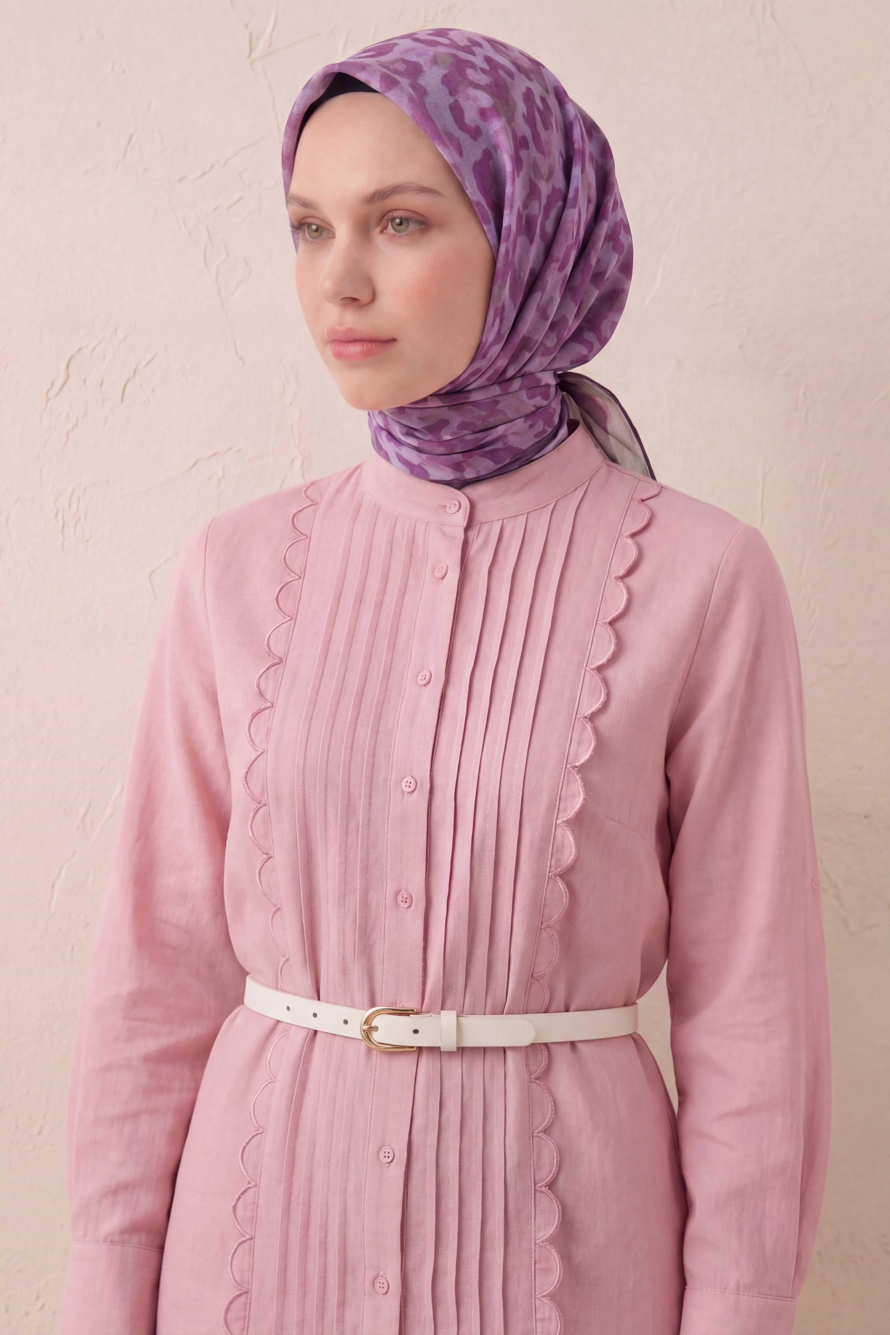 Pamuk Karışımlı Soft Eşarp Sis Motif Desen Pembe 90X90