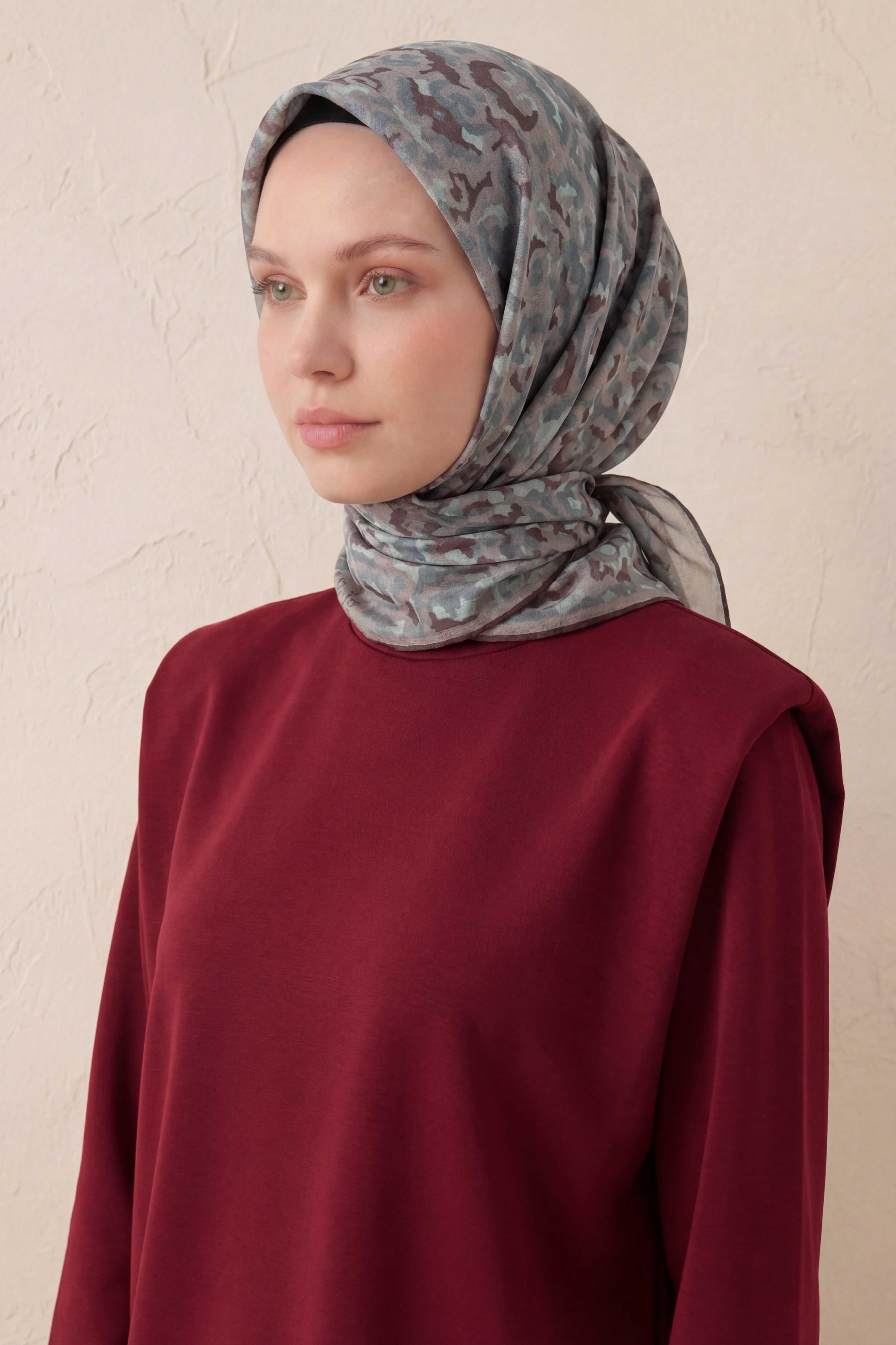 Pamuk Karışımlı Soft Eşarp Sis Motif Desen Soluk Lila 90X90