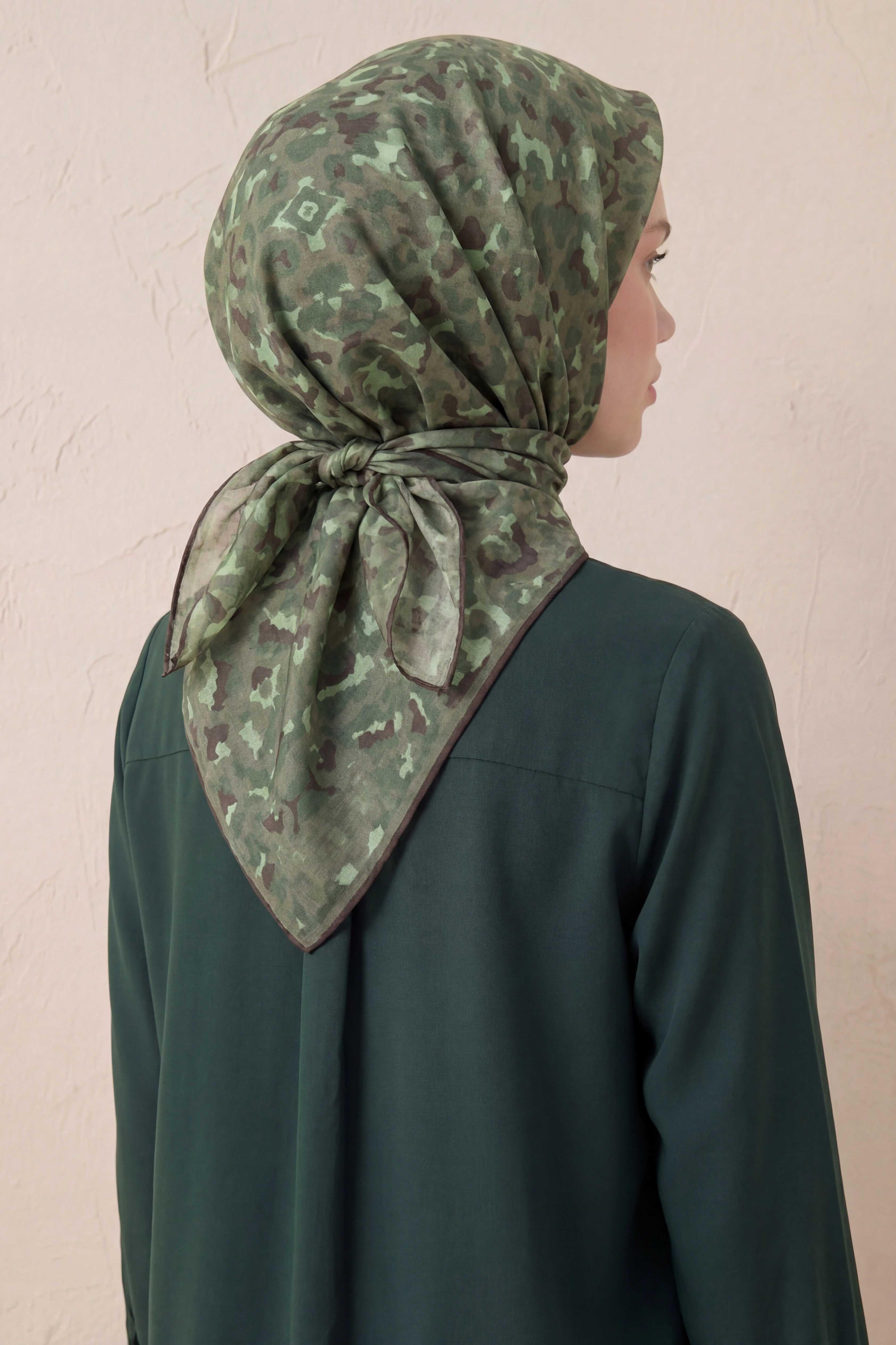 Pamuk Karışımlı Soft Eşarp Sis Motif Desen Haki 90X90