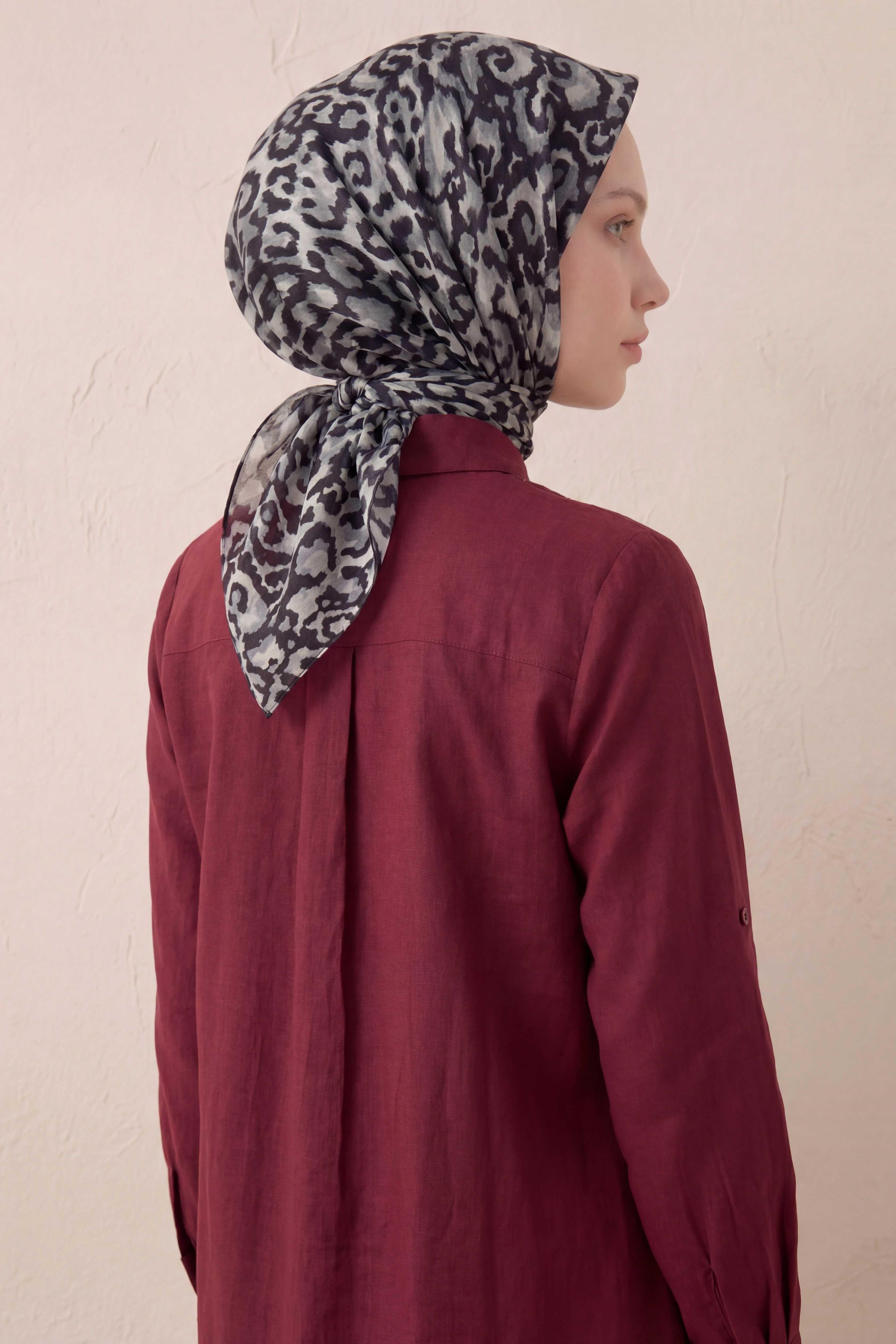 Pamuk Karışımlı Soft Eşarp Sis Motif Desen Siyah 90X90