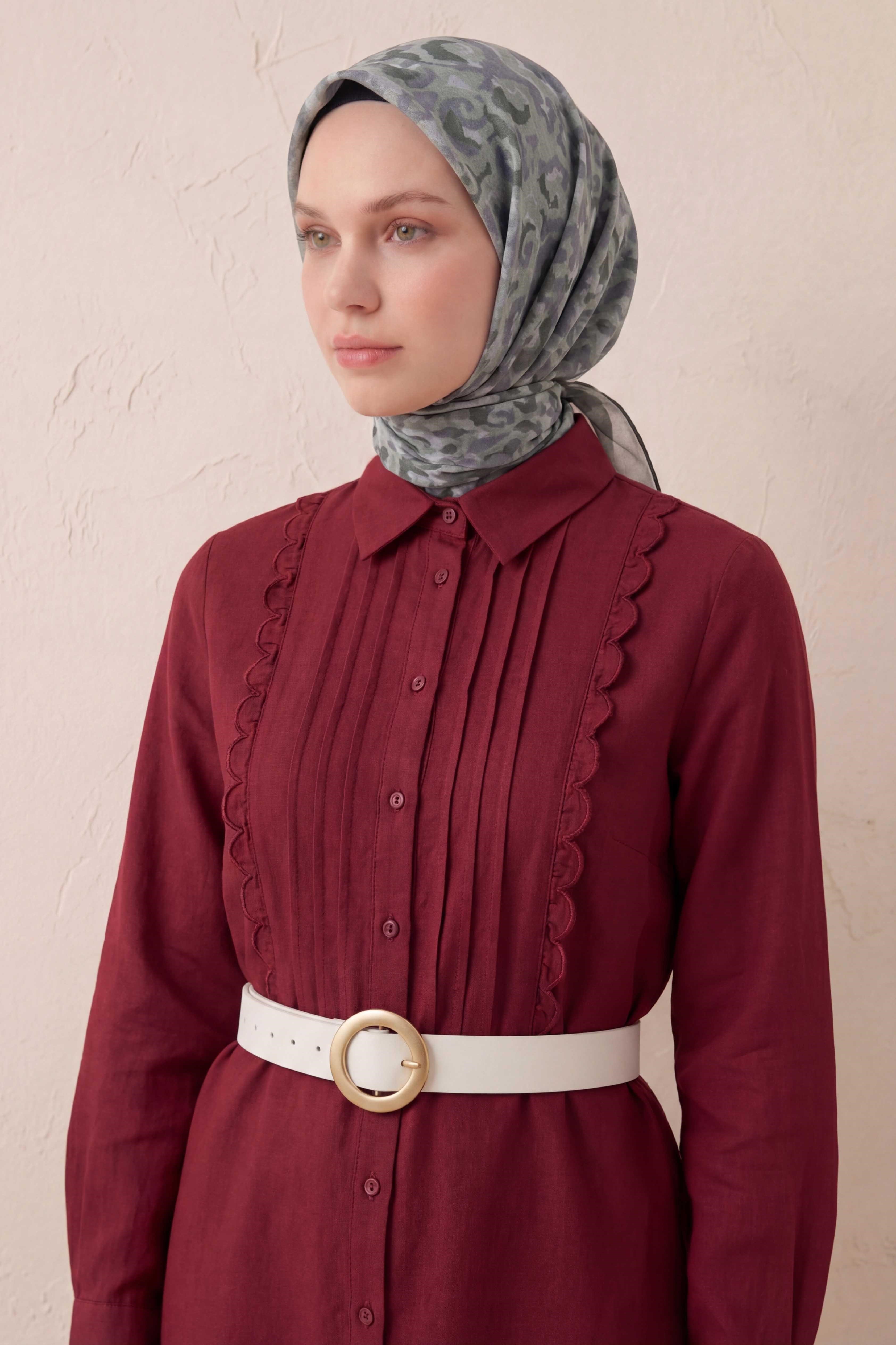Pamuk Karışımlı Soft Eşarp Sis Motif Desen Uçuk Gri 90X90
