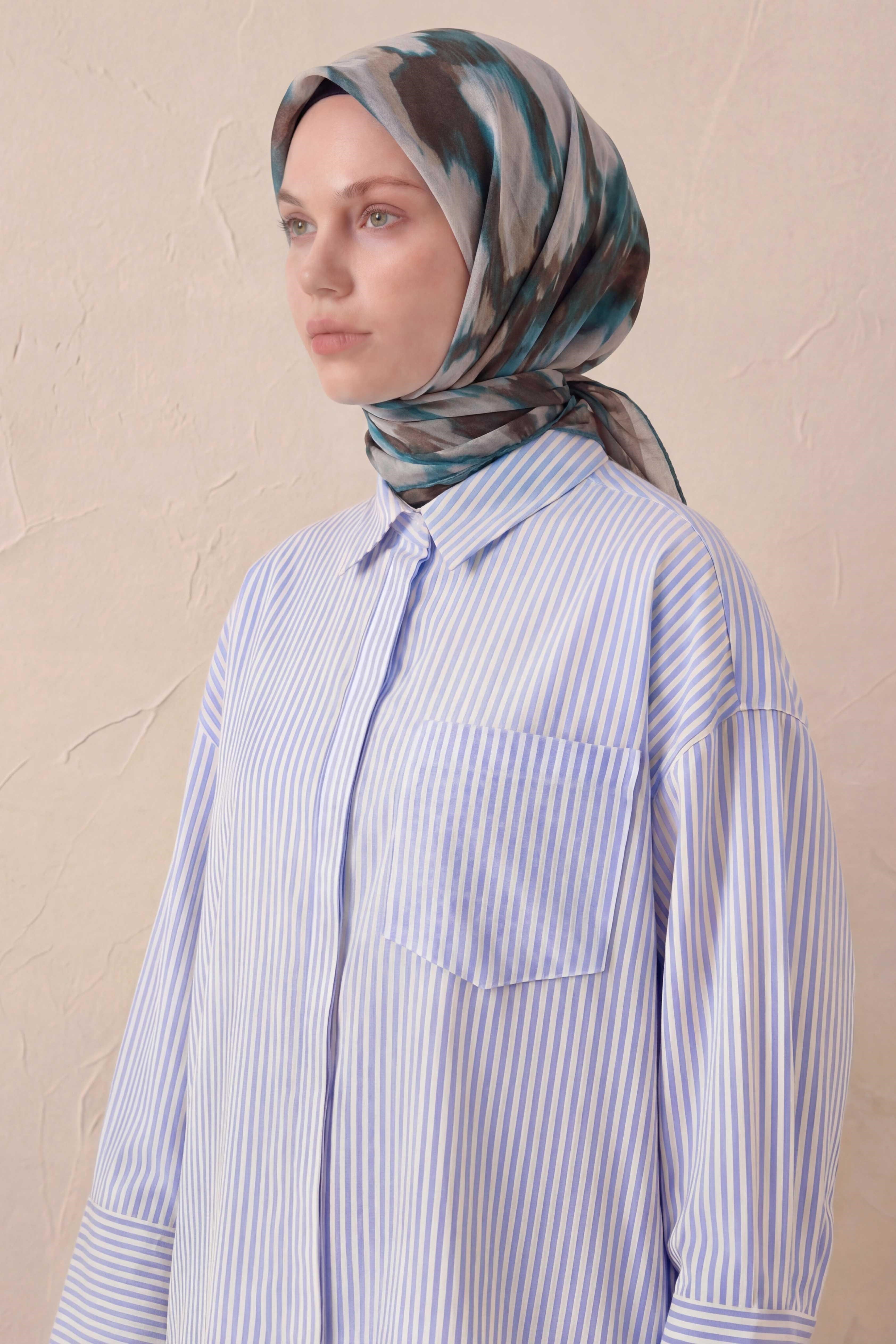 Pamuk Karışımlı Soft Eşarp Soyut Fırça Desen Gri 90X90