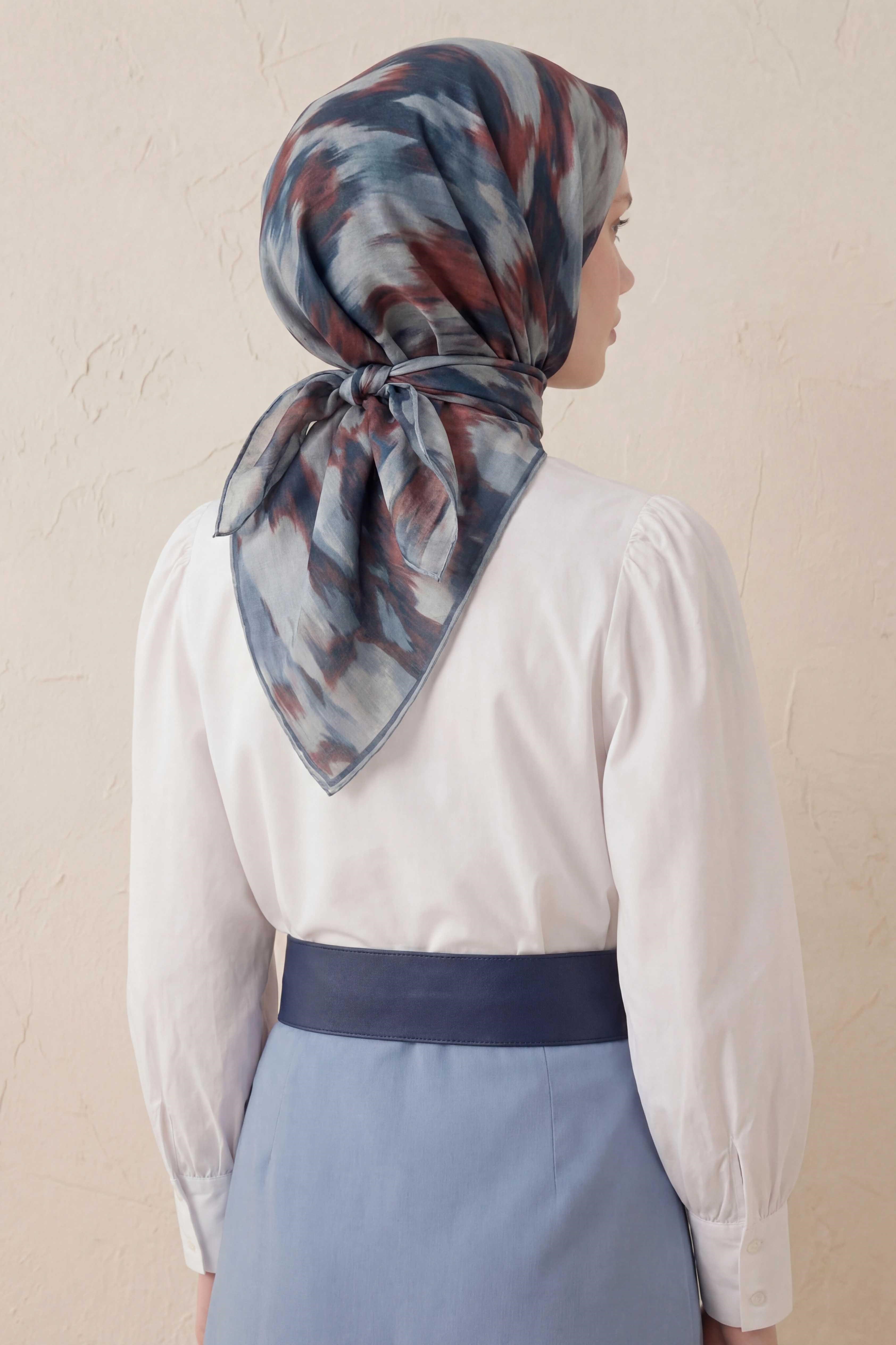 Pamuk Karışımlı Soft Eşarp Soyut Fırça Desen Bebe Mavi 90X90