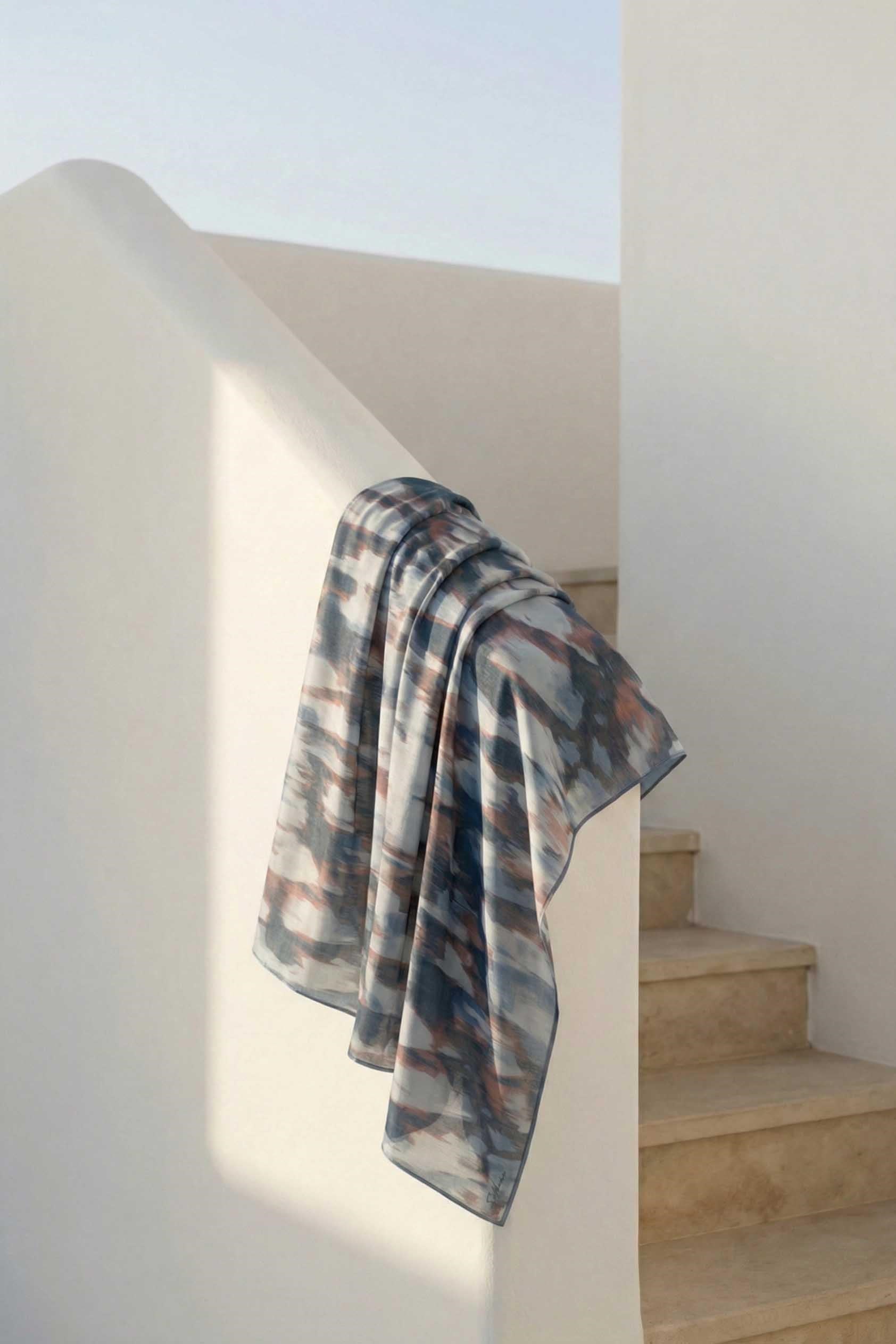 Pamuk Karışımlı Soft Eşarp Soyut Fırça Desen Bebe Mavi 90X90