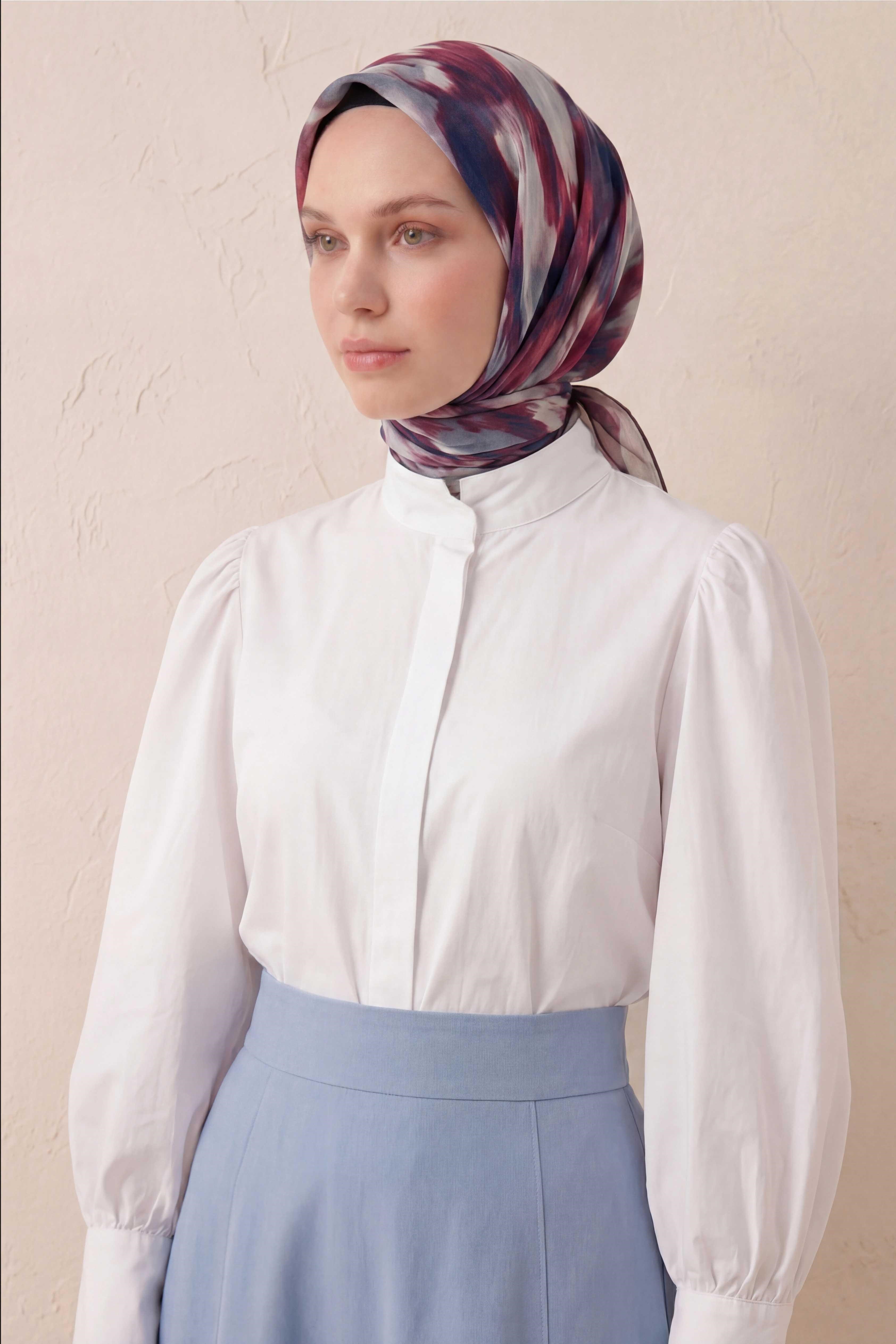 Pamuk Karışımlı Soft Eşarp Soyut Fırça Desen Ekru 90X90