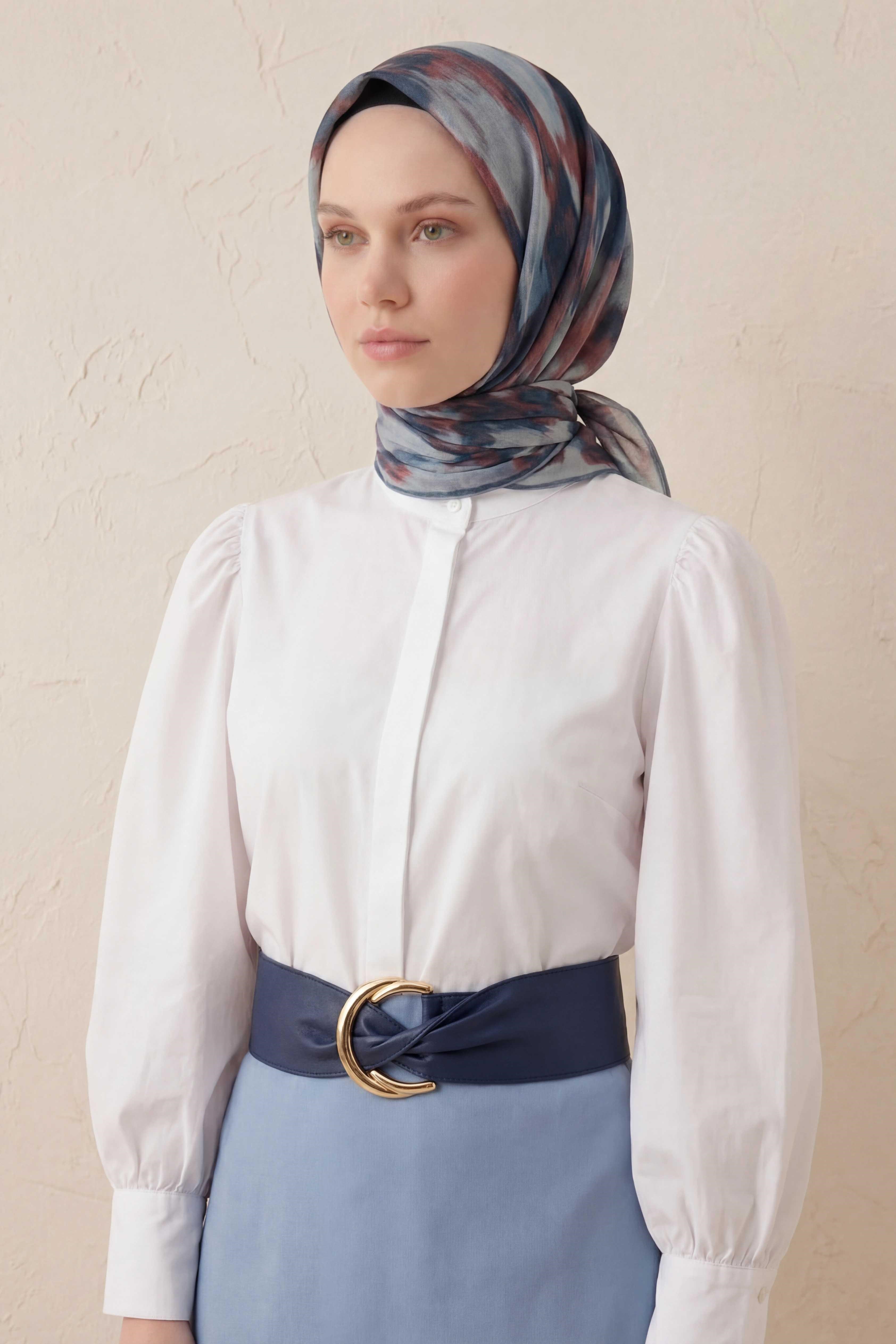 Pamuk Karışımlı Soft Eşarp Soyut Fırça Desen Bebe Mavi 90X90