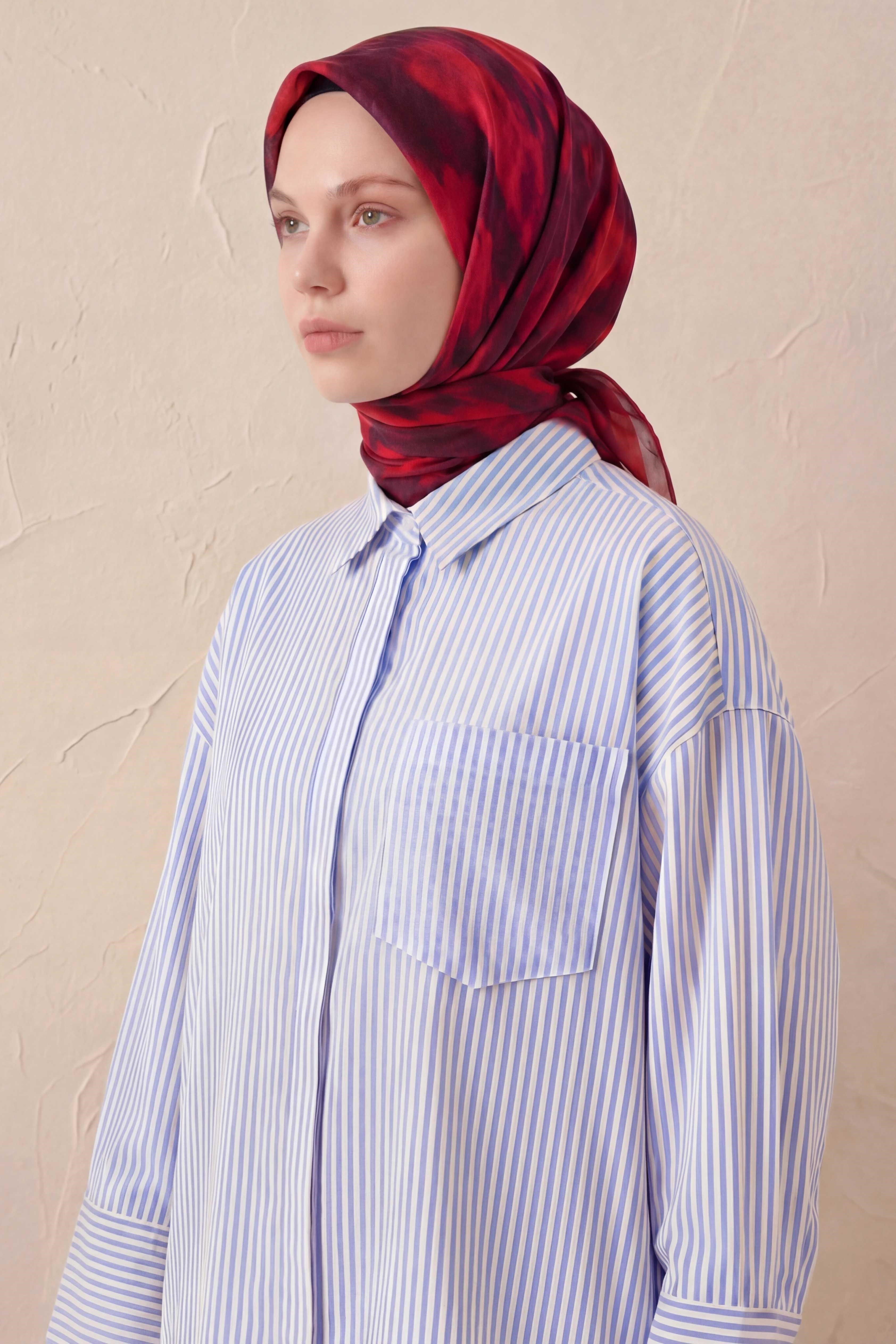 Pamuk Karışımlı Soft Eşarp Soyut Fırça Desen Kiremit Kırmızı 90X90