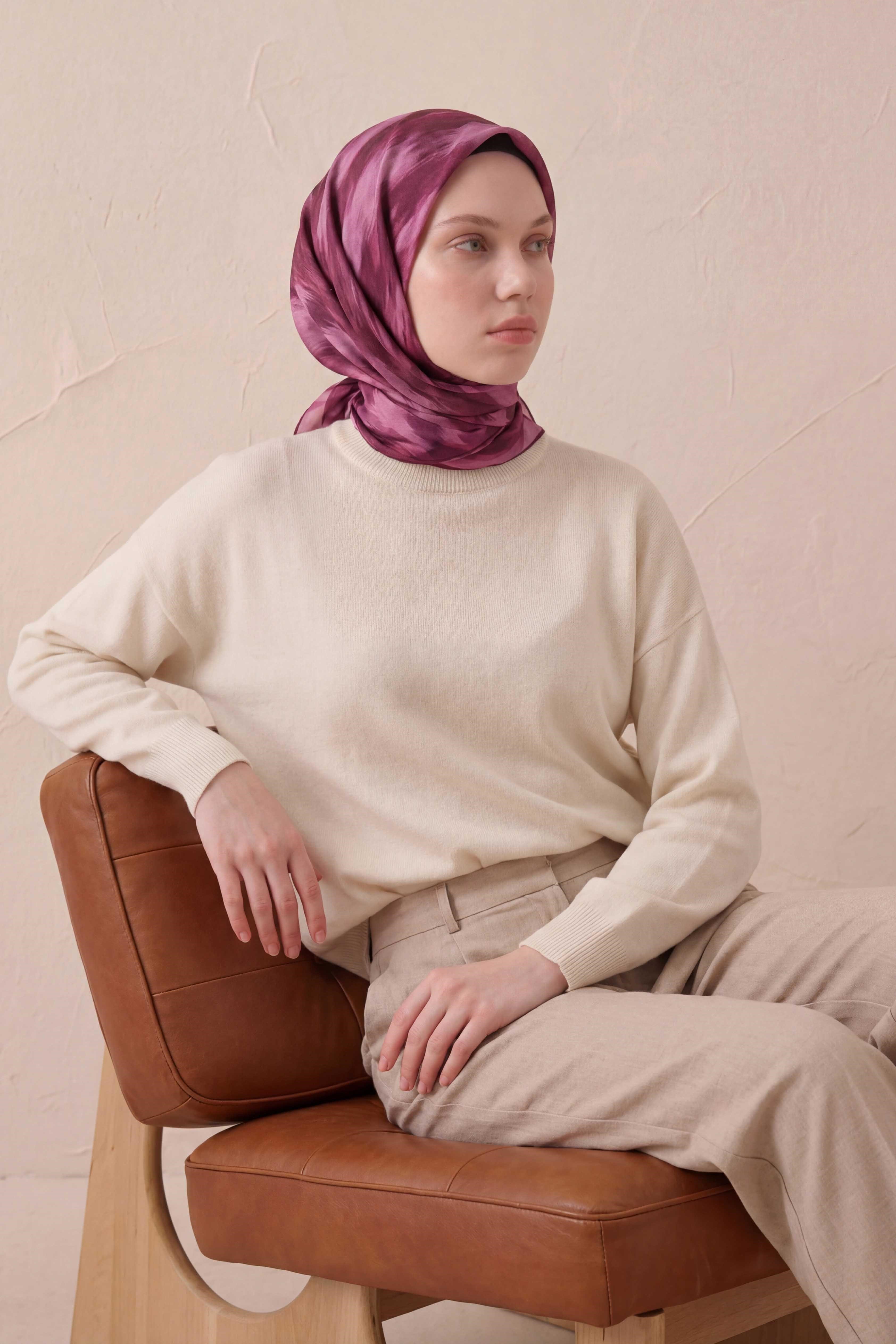 Pamuk Karışımlı Soft Eşarp Soyut Fırça Desen Pembe 90X90