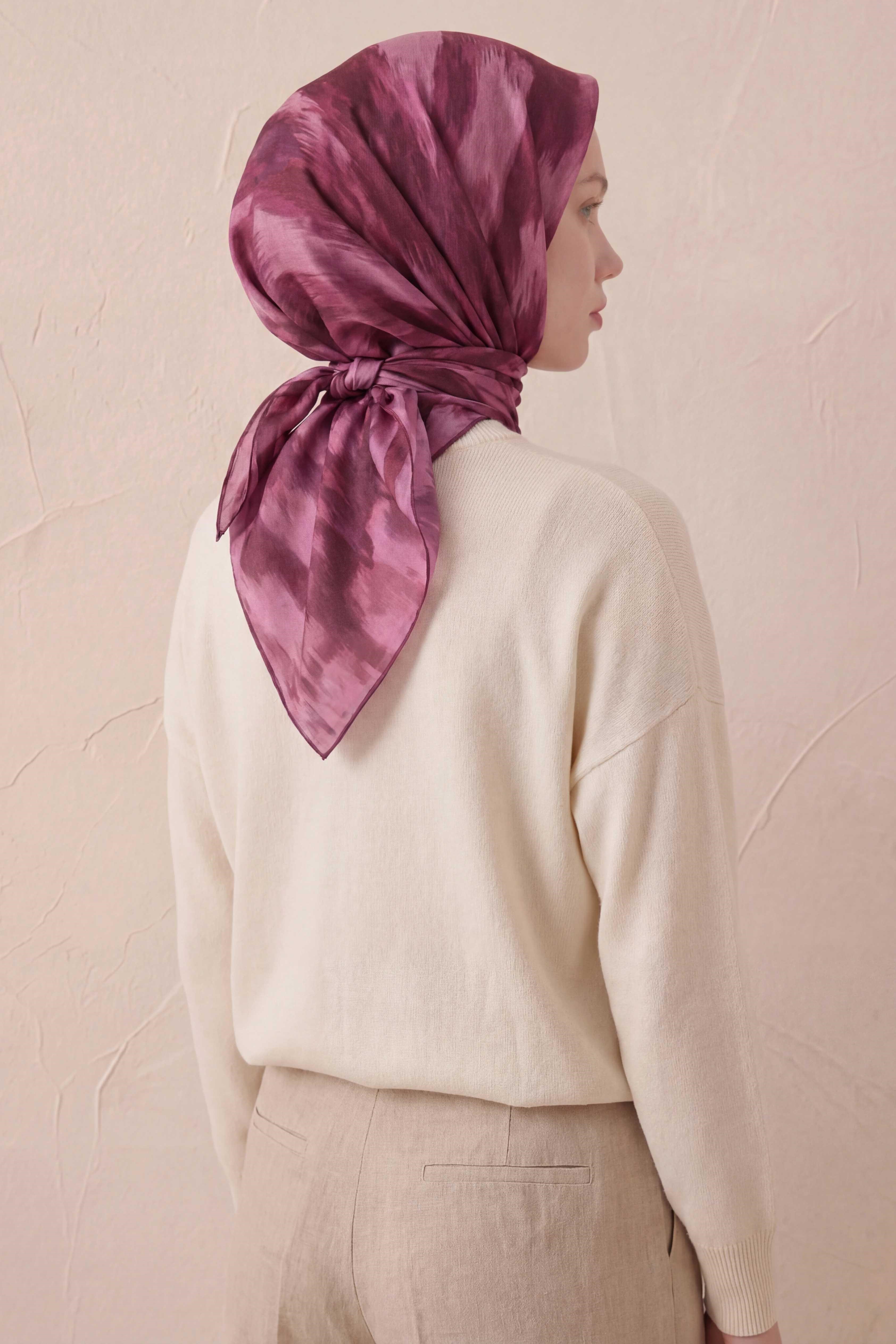 Pamuk Karışımlı Soft Eşarp Soyut Fırça Desen Pembe 90X90