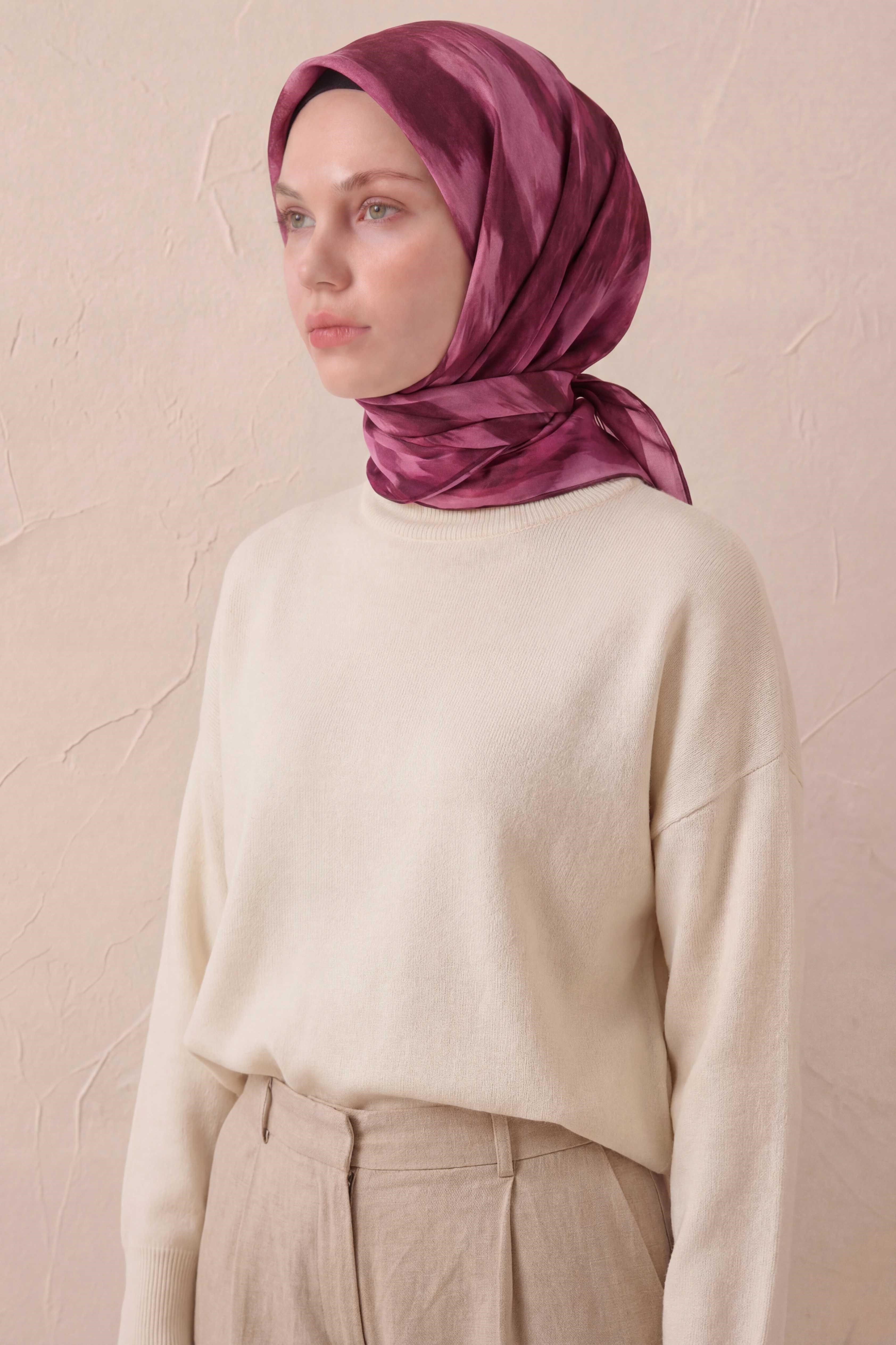 Pamuk Karışımlı Soft Eşarp Soyut Fırça Desen Pembe 90X90