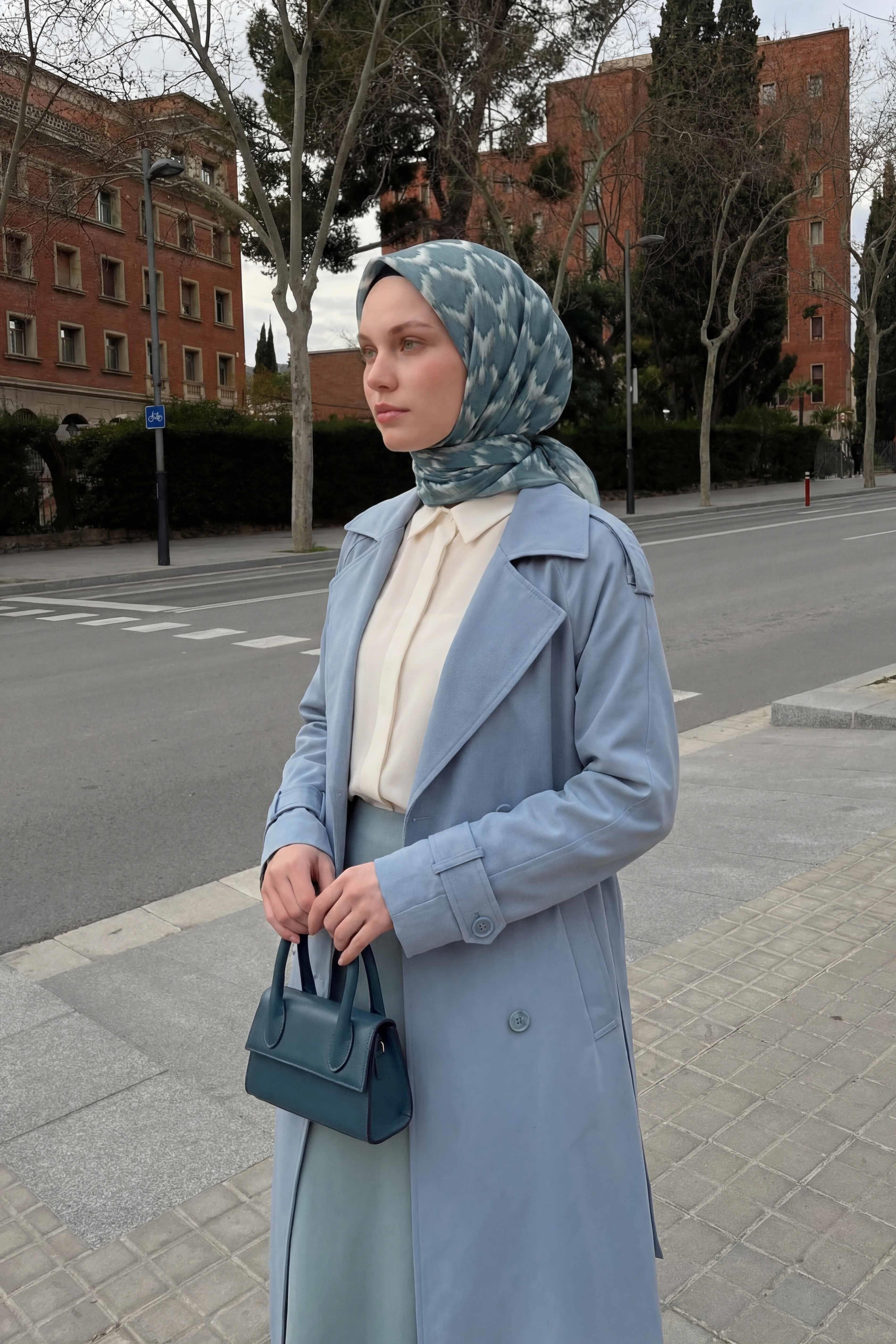 Pamuk Karışımlı Soft Eşarp Zikzak Akış Desen Çağla Yeşili 90x90