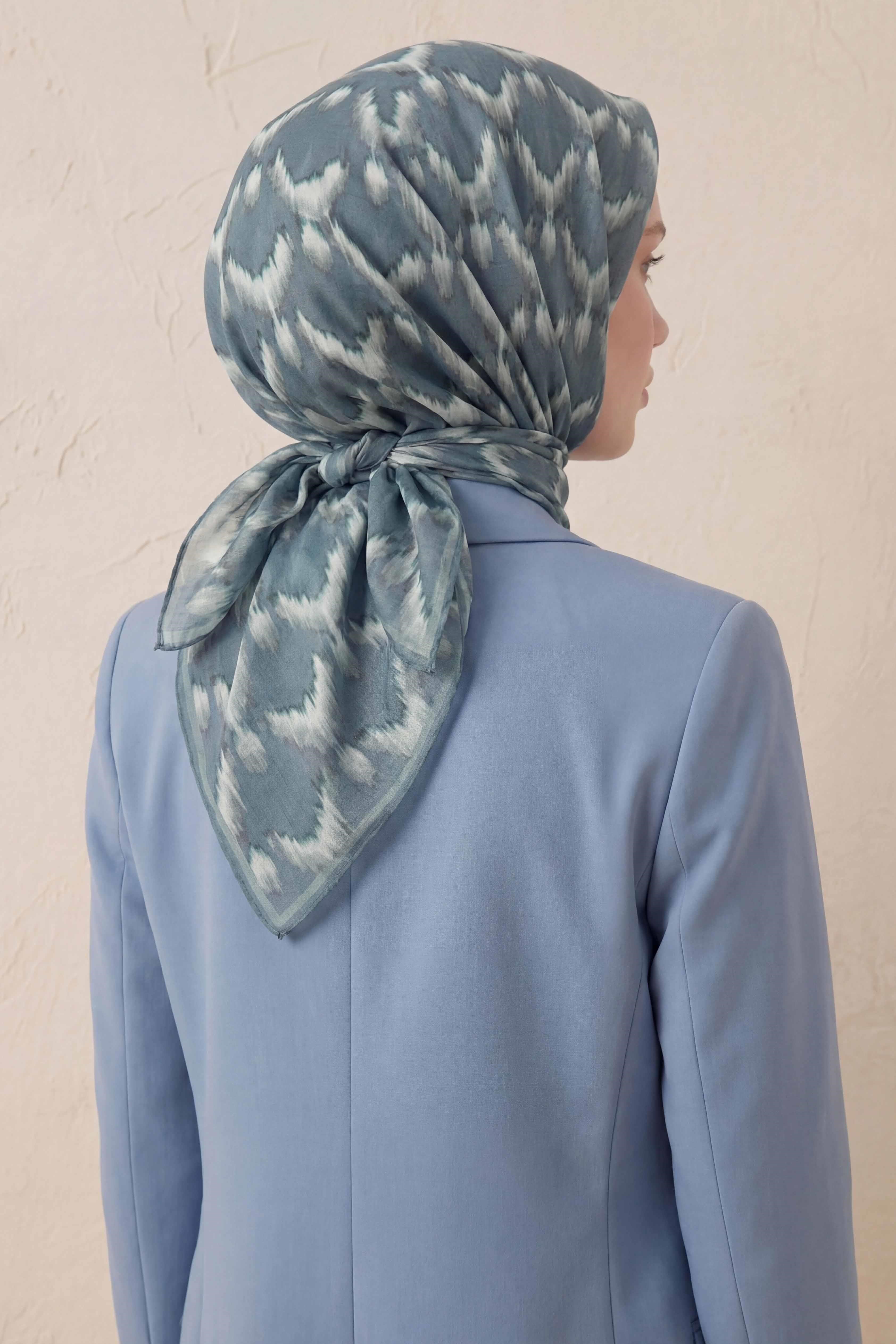 Pamuk Karışımlı Soft Eşarp Zikzak Akış Desen Çağla Yeşili 90x90
