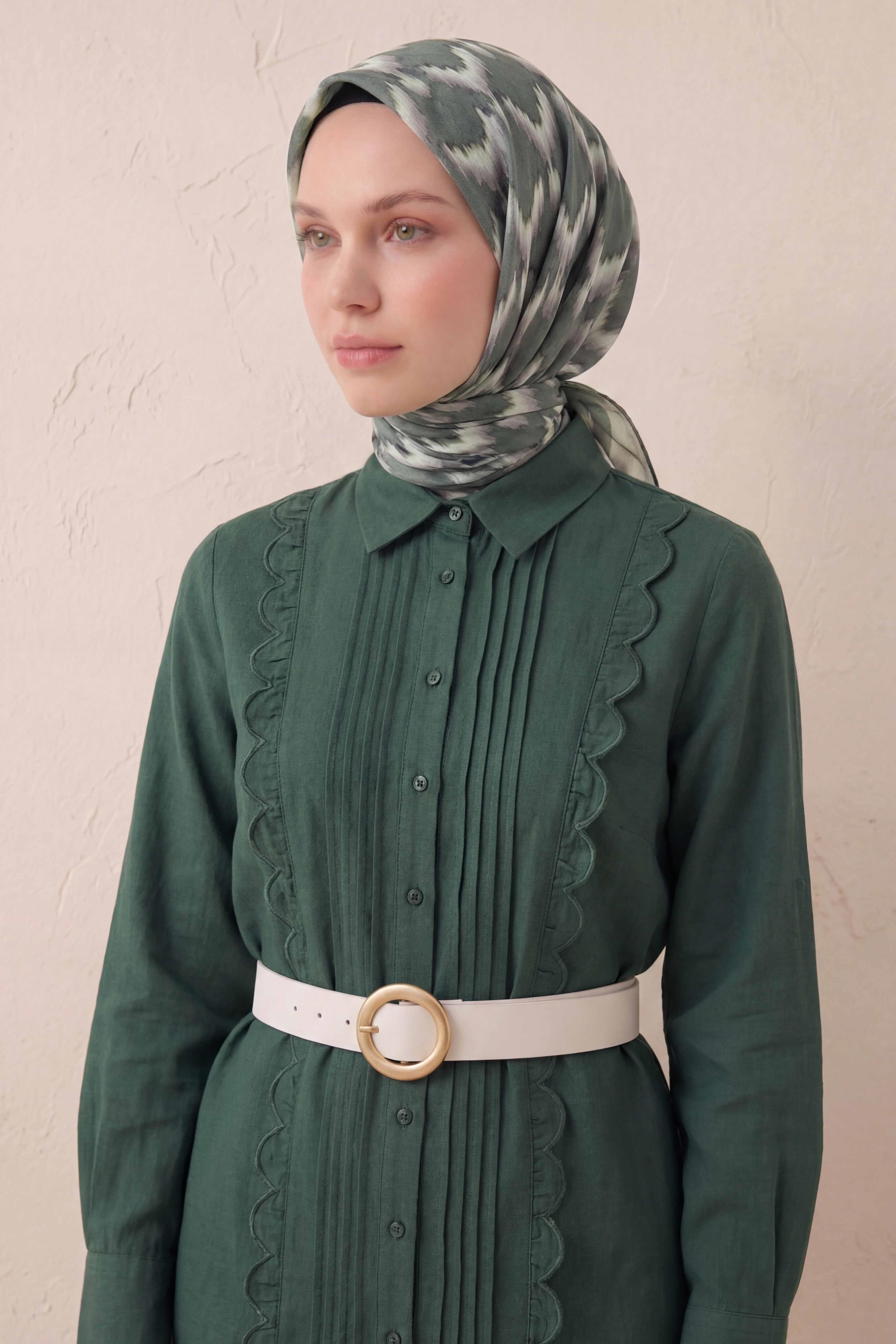 Pamuk Karışımlı Soft Eşarp Zikzak Akış Desen Çağla 90x90