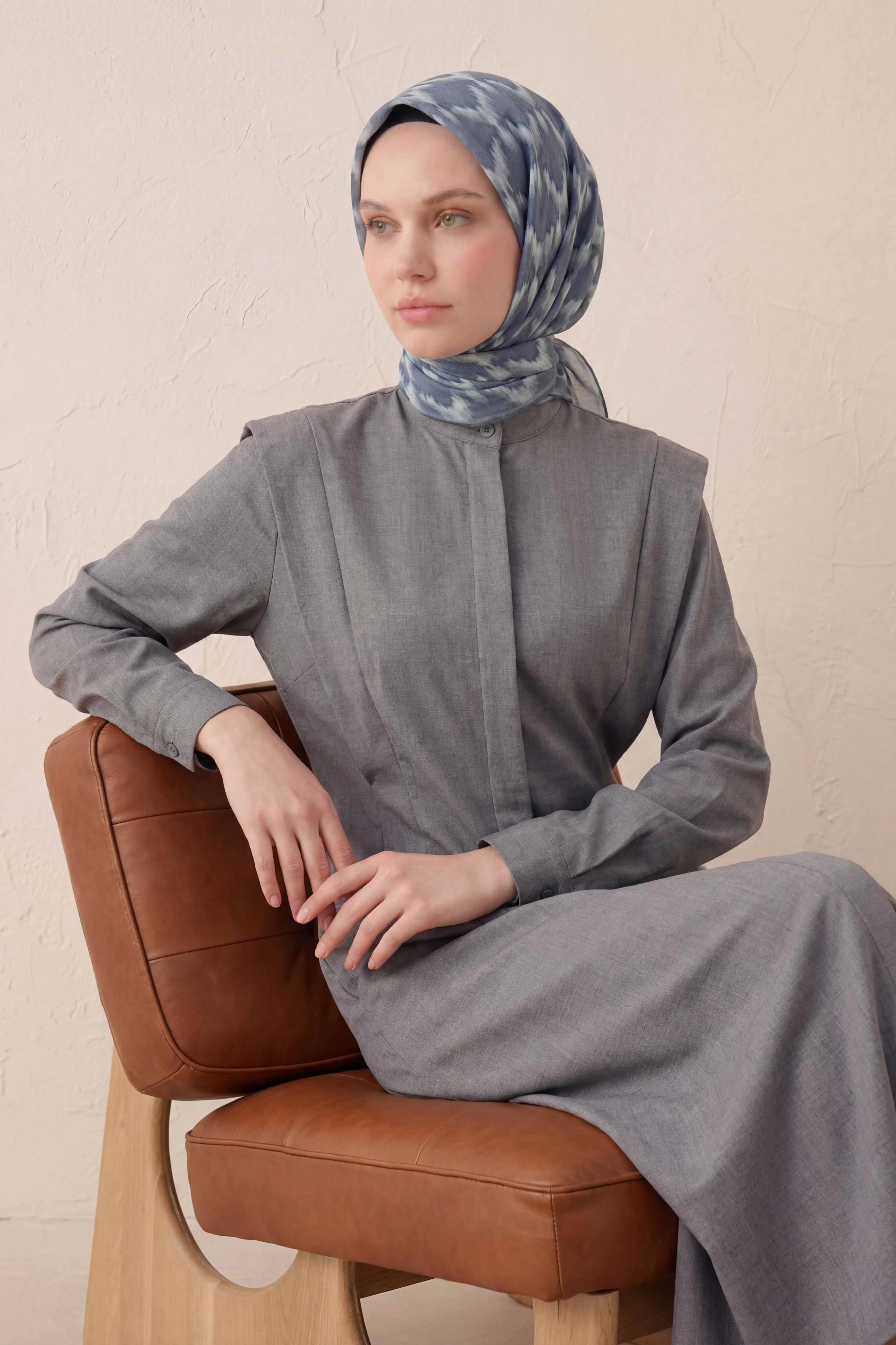 Pamuk Karışımlı Soft Eşarp Zikzak Akış Desen Lila 90x90