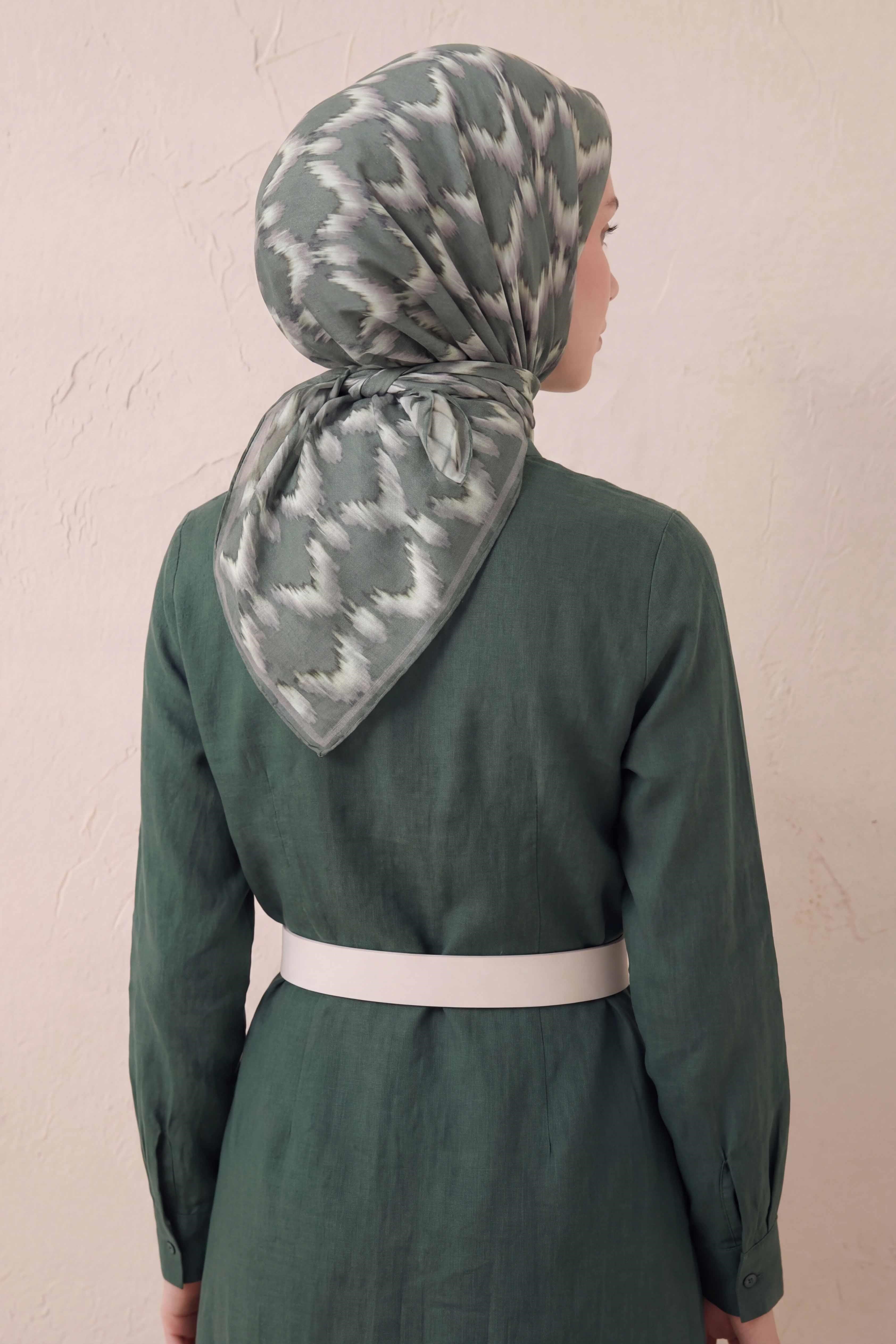 Pamuk Karışımlı Soft Eşarp Zikzak Akış Desen Çağla 90x90