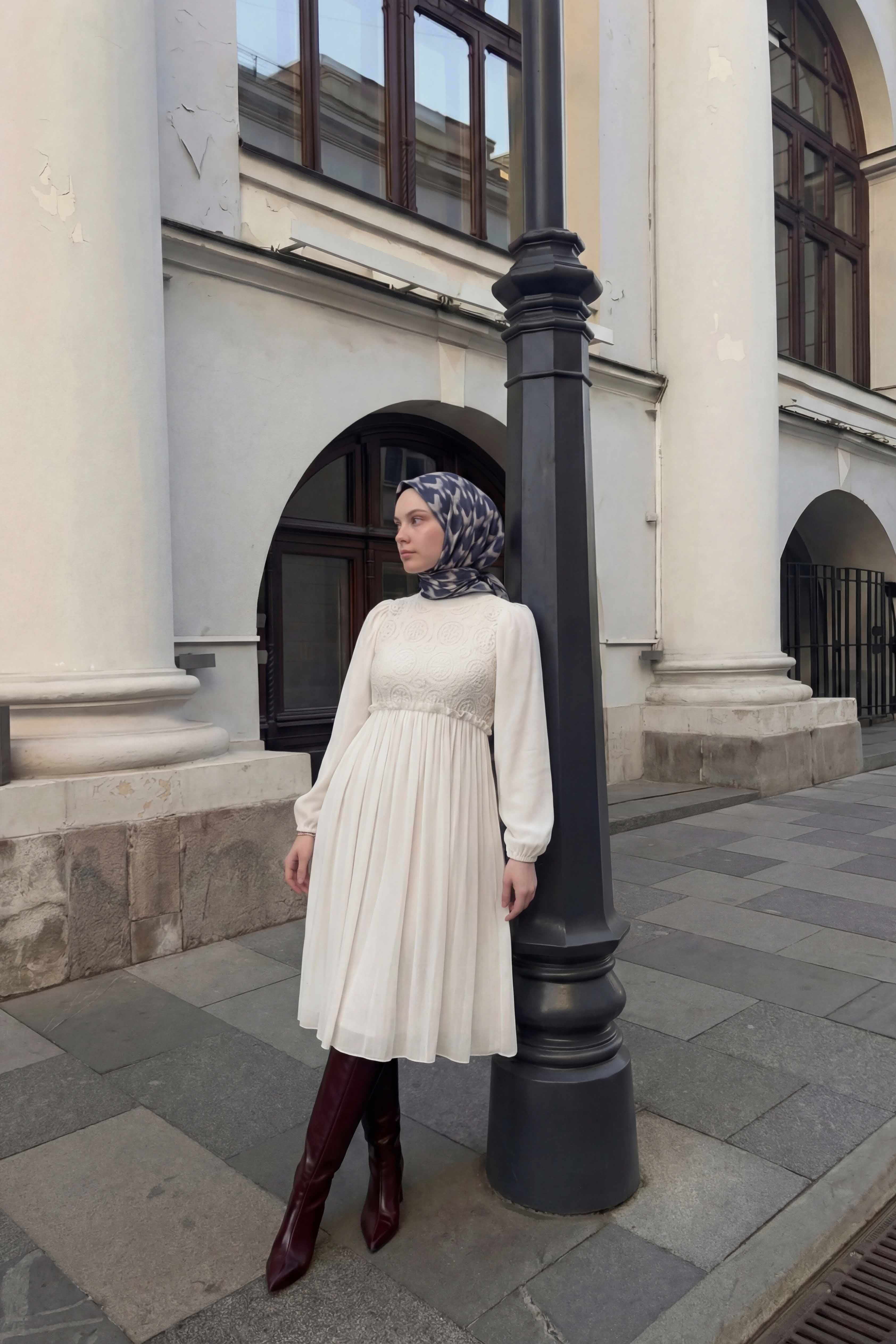 Pamuk Karışımlı Soft Eşarp Zikzak Akış Desen Lacivert 90x90