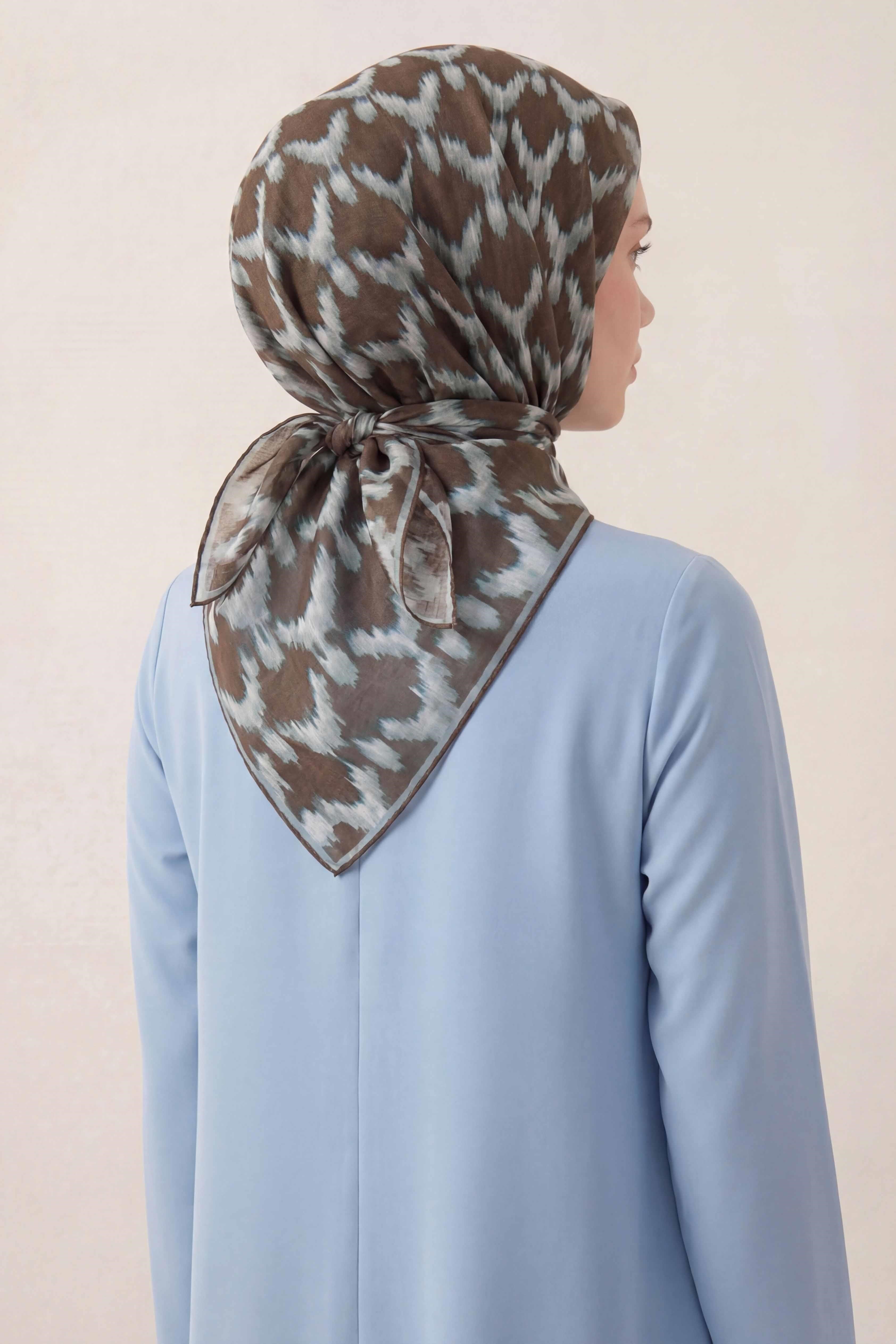 Pamuk Karışımlı Soft Eşarp Zikzak Akış Desen Haki 90x90