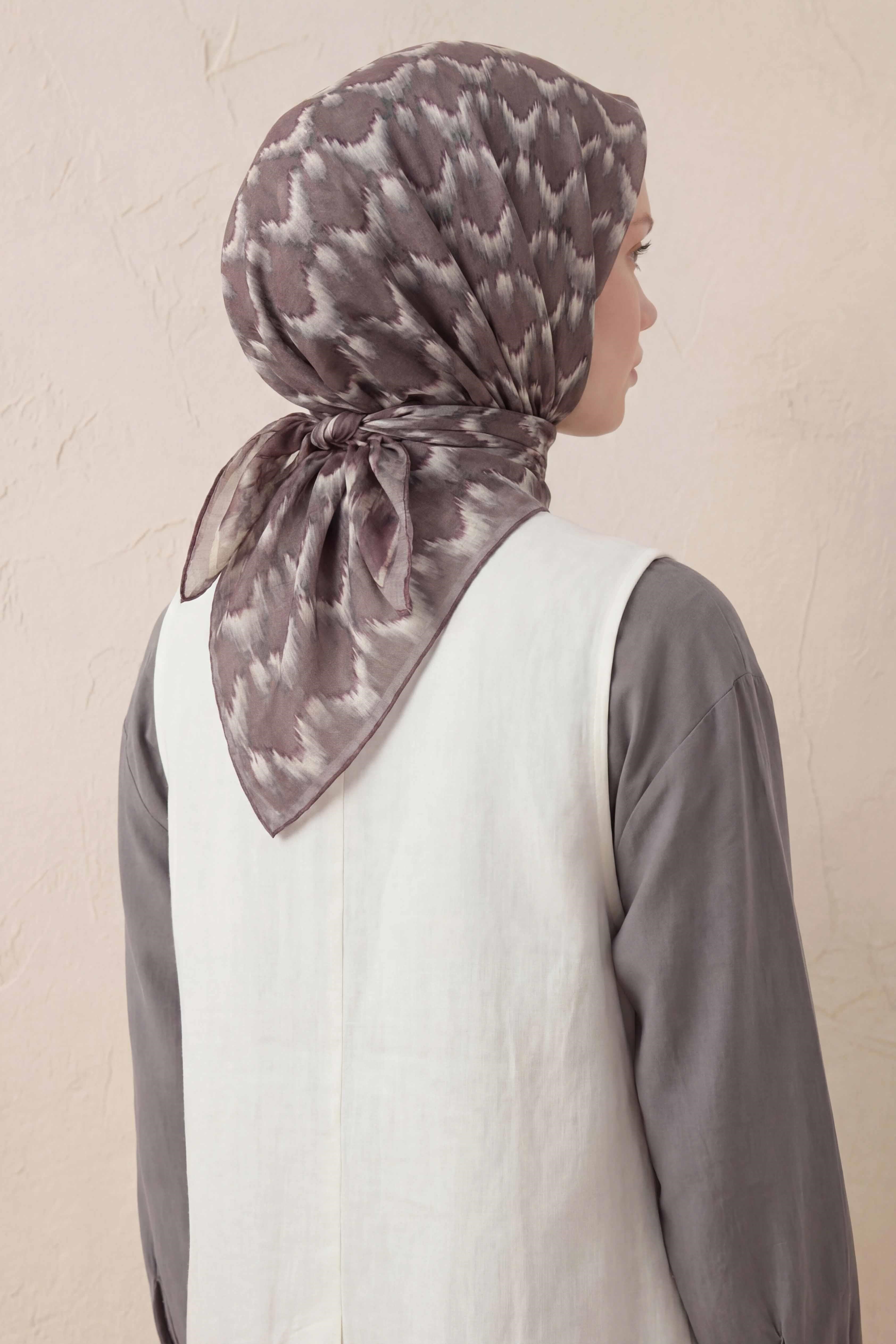 Pamuk Karışımlı Soft Eşarp Zikzak Akış Desen Mocha 90x90