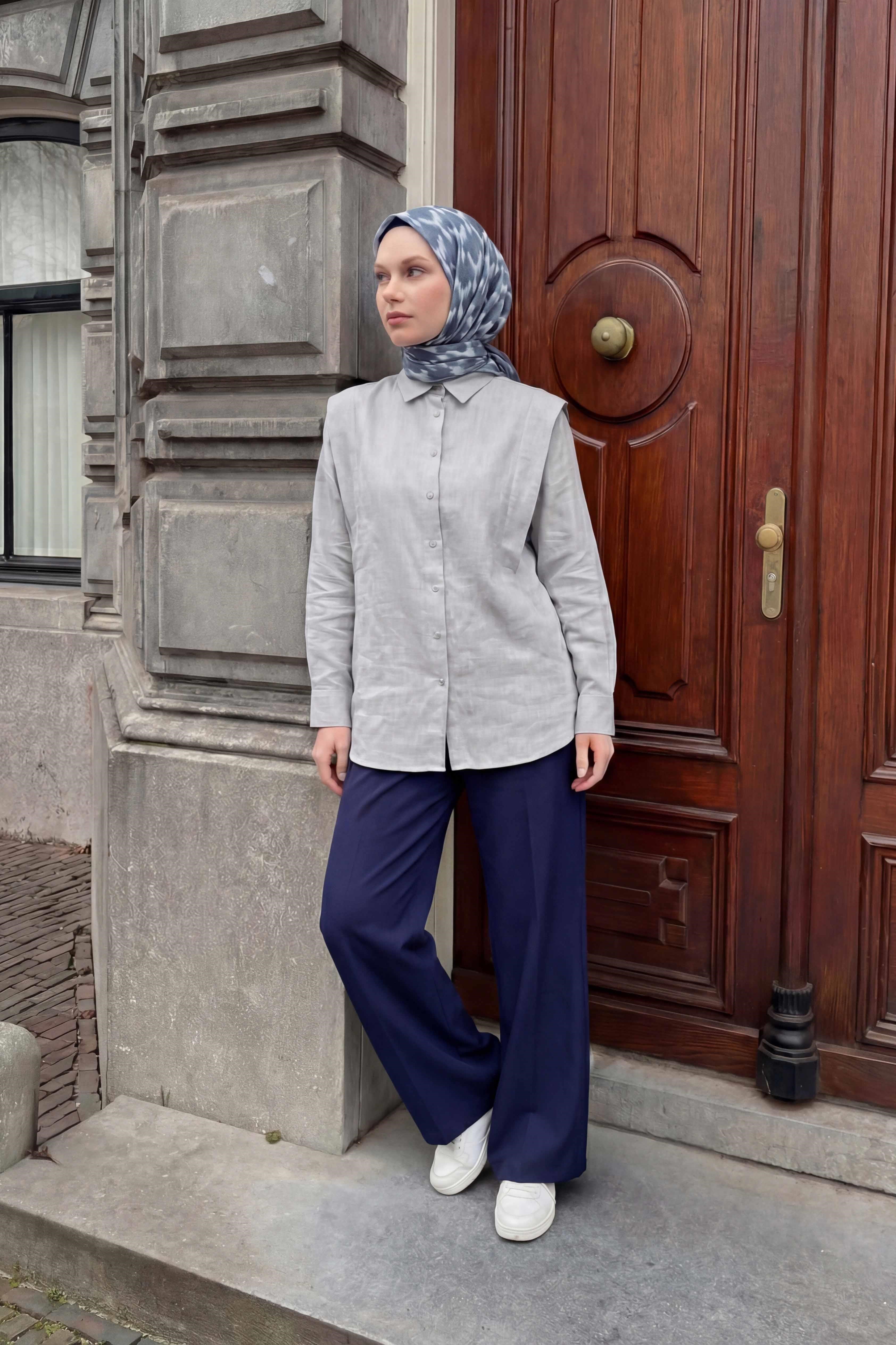 Pamuk Karışımlı Soft Eşarp Zikzak Akış Desen Lila 90x90