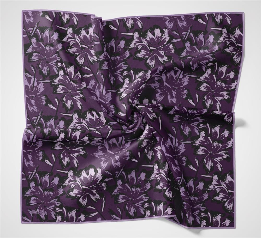 Pamuk Polyester Eşarp Mor Büyük Papatya Desenli Soft Dokulu Kaymaz 90x90