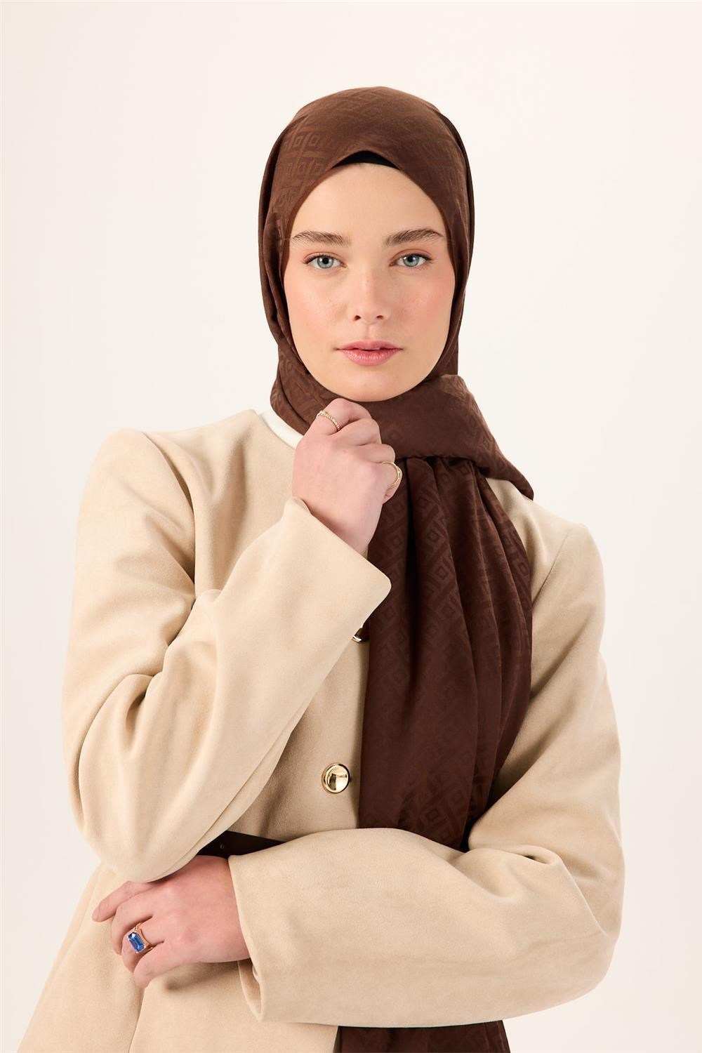 Pamuk Polyester Liva Şal Acı Kahve Dokulu Nefes Alan Doğal Yapılı 90x200