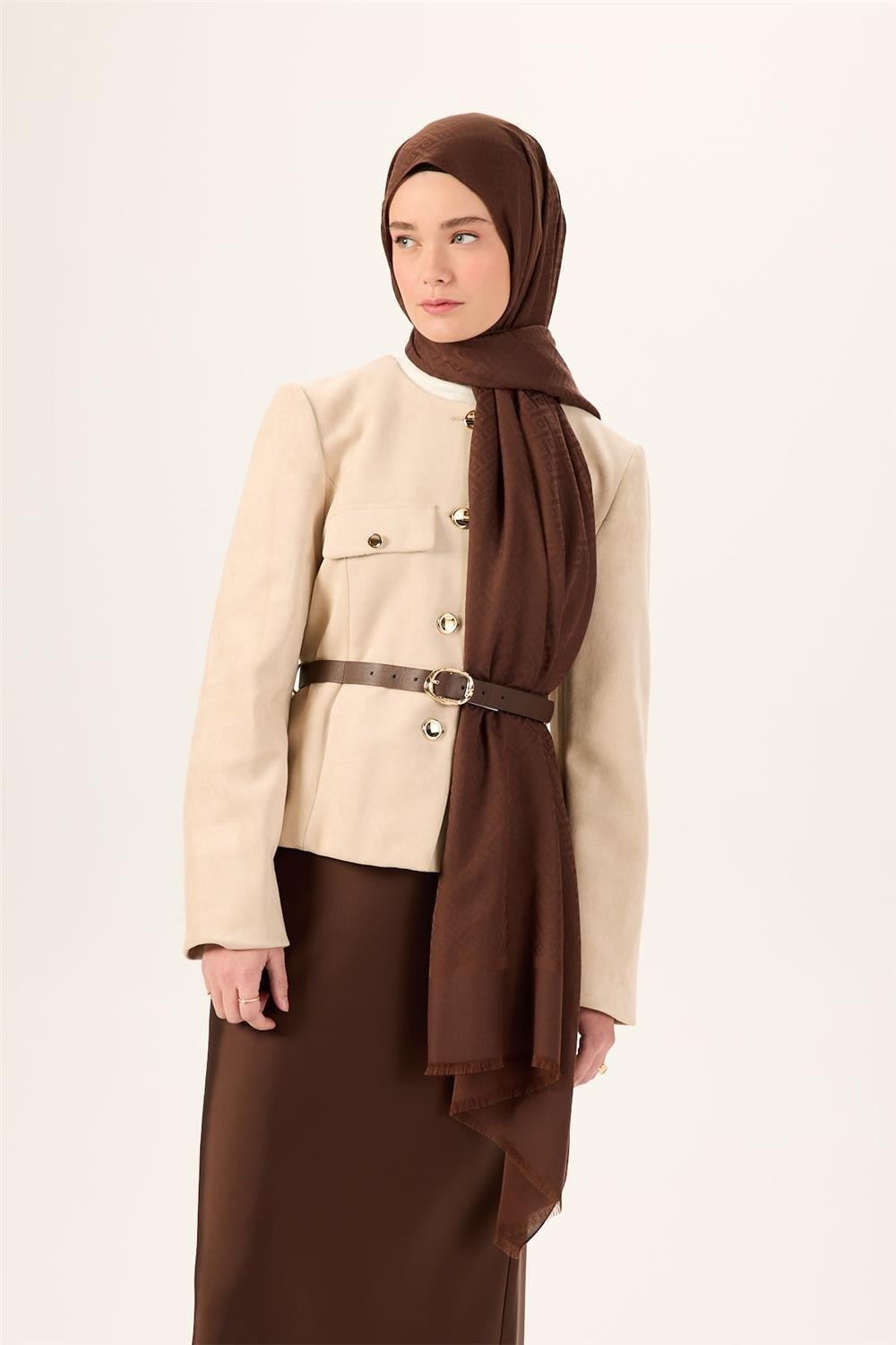 Pamuk Polyester Liva Şal Acı Kahve Dokulu Nefes Alan Doğal Yapılı 90x200