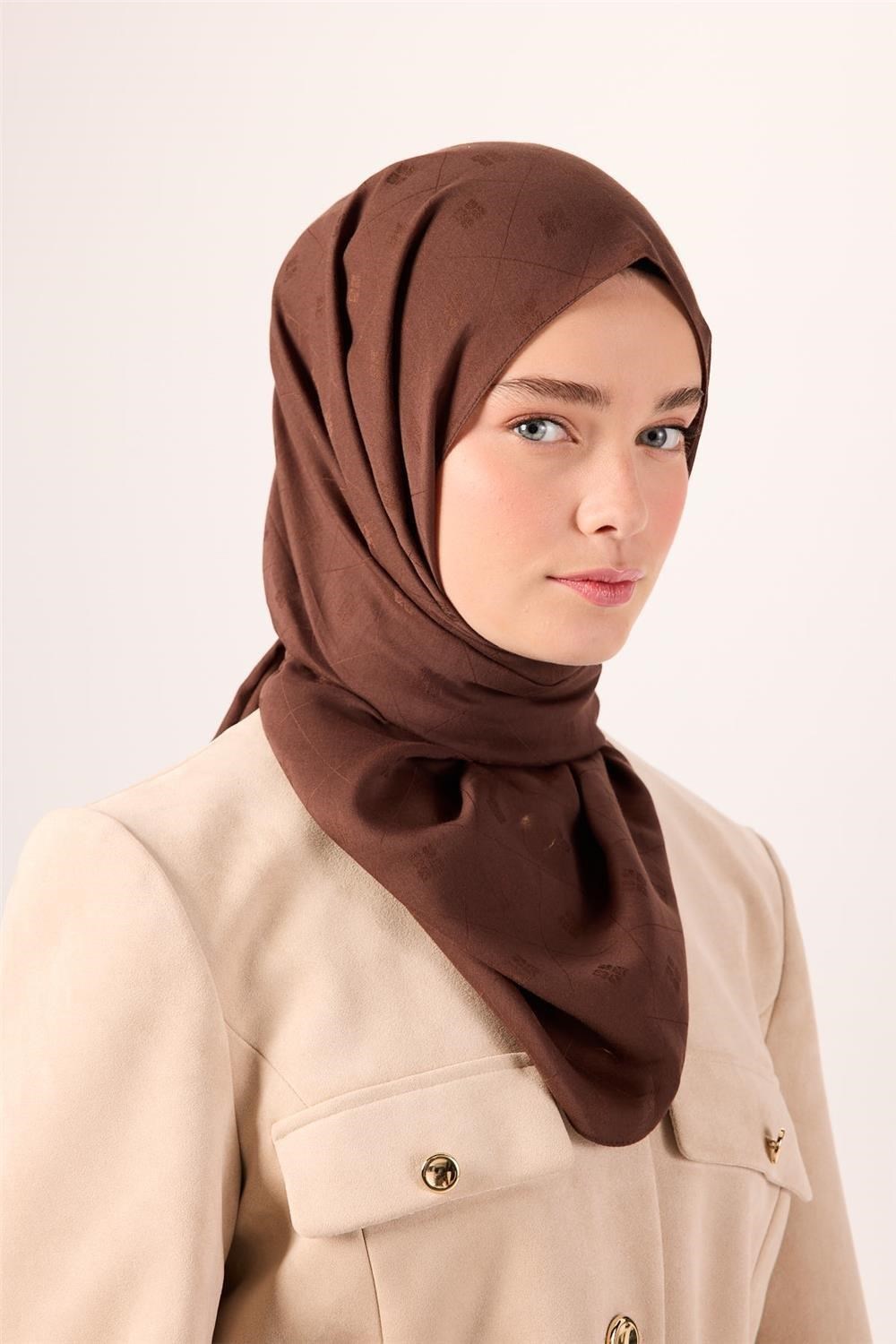 Pamuk Polyester Liva Şal Acı Kahve Düz Dokulu Tok Duruşlu 90x200