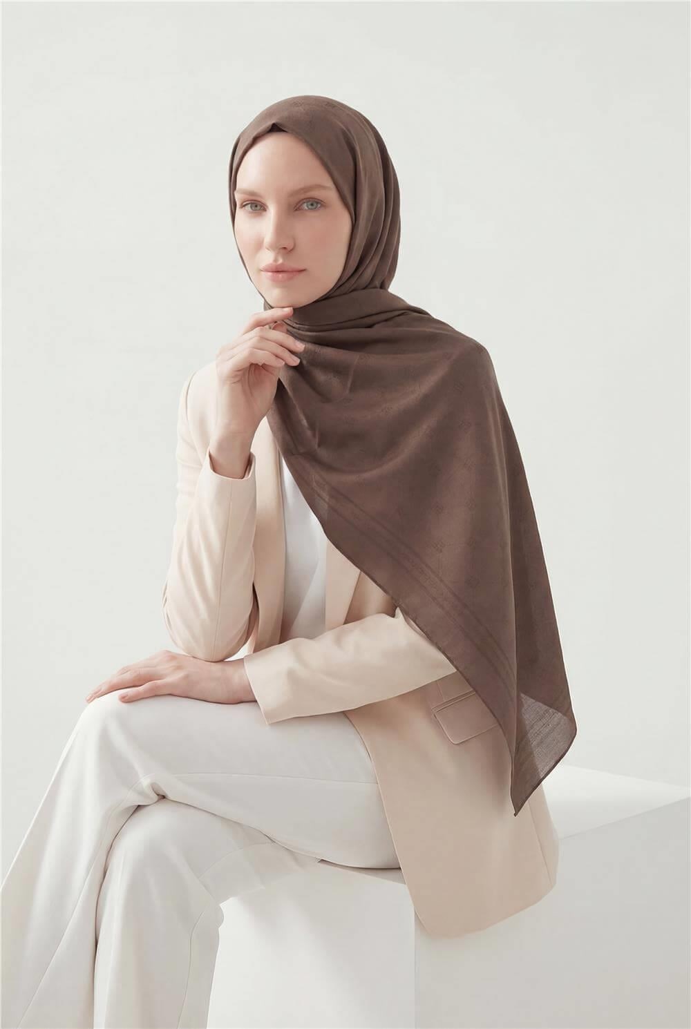 Pamuk Polyester Liva Şal Acı Kahve Nefes Alan Dokulu 90x200