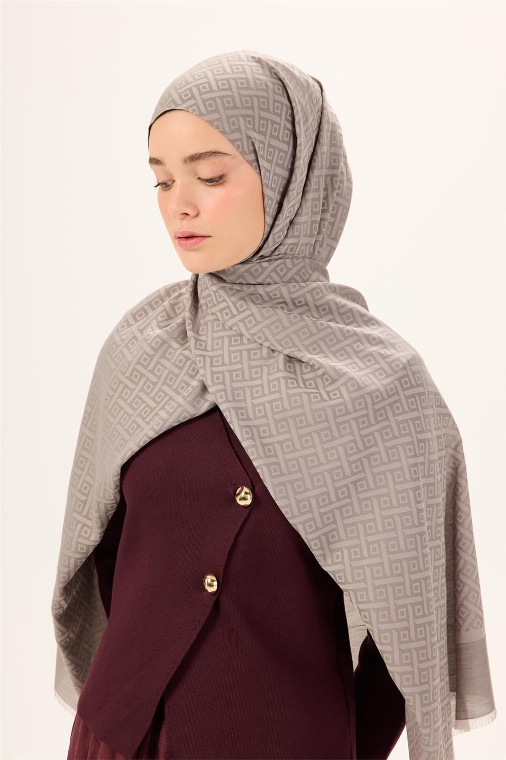 Pamuk Polyester Liva Şal Açık Gri Desenli Dokulu Nefes Alan 90x200