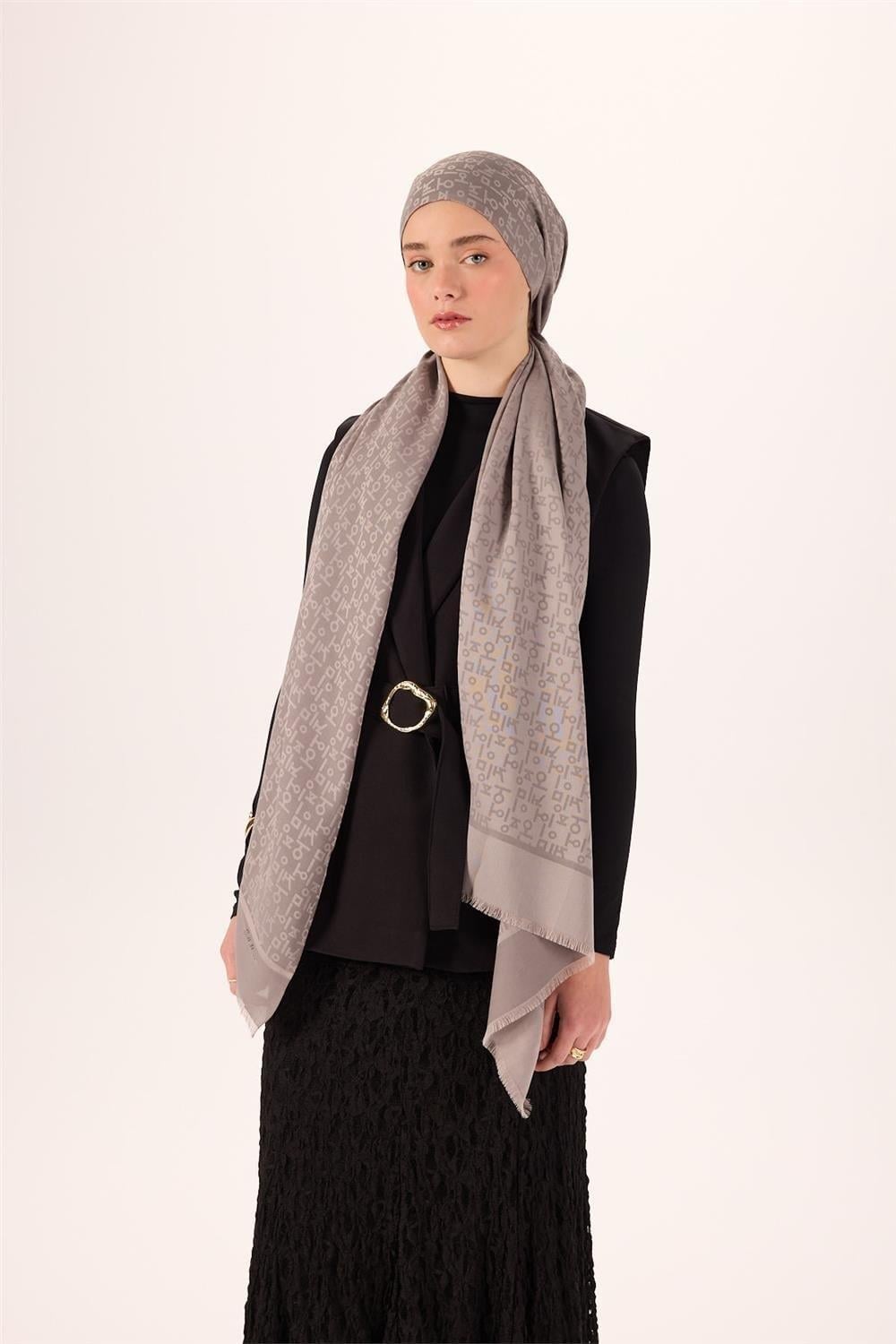 Pamuk Polyester Liva Şal Açık Gri Dokulu Nefes Alan 90x200
