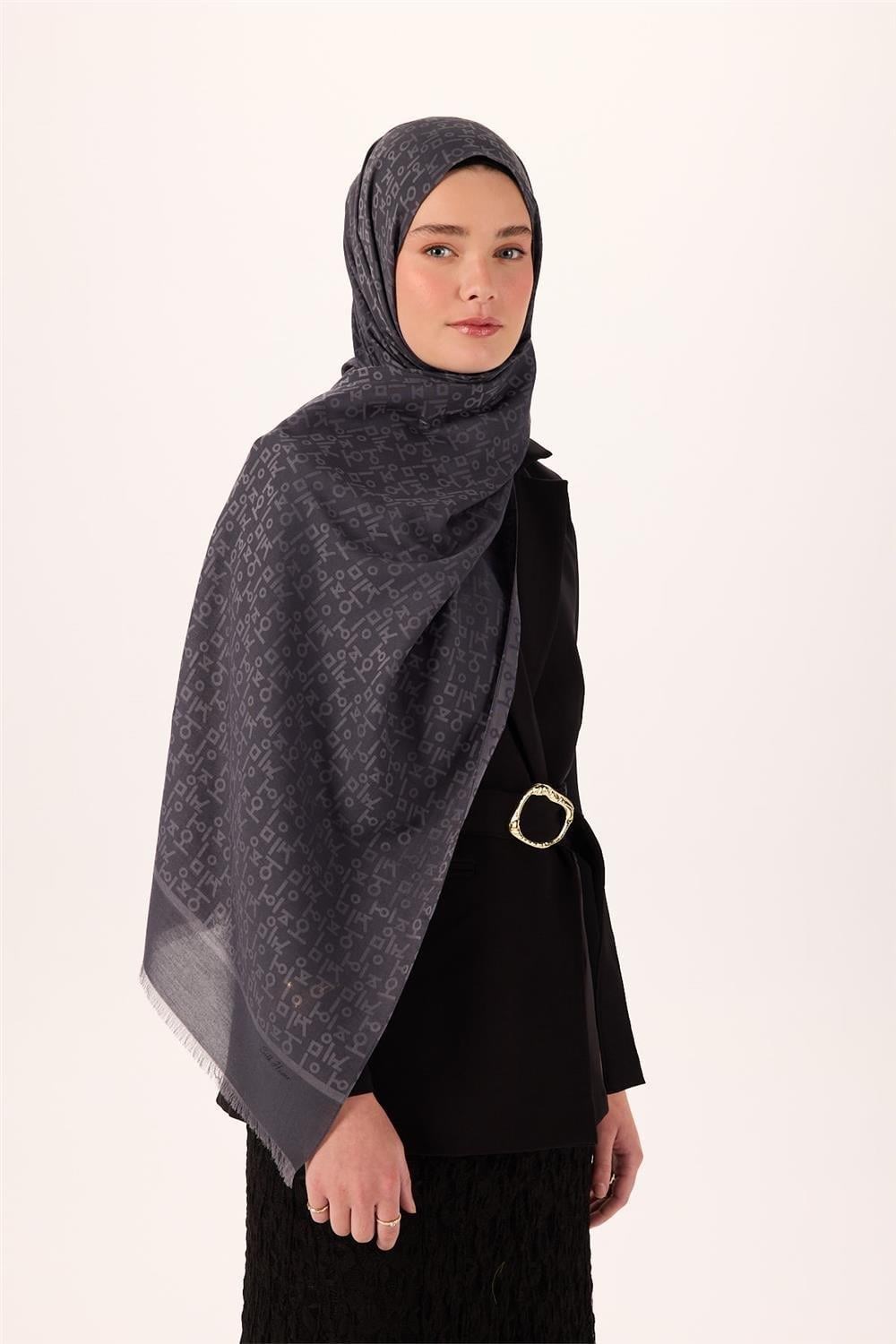 Pamuk Polyester Liva Şal Açık Gri Dokulu Nefes Alan 90x200