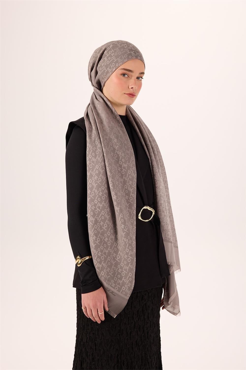 Pamuk Polyester Liva Şal Açık Gri Dokulu Nefes Alan 90x200