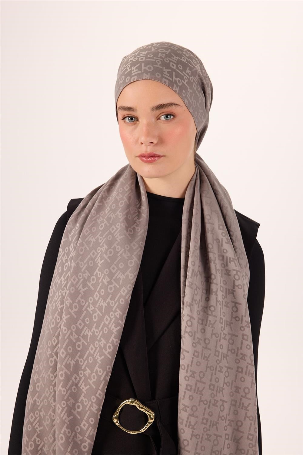 Pamuk Polyester Liva Şal Açık Gri Dokulu Nefes Alan 90x200