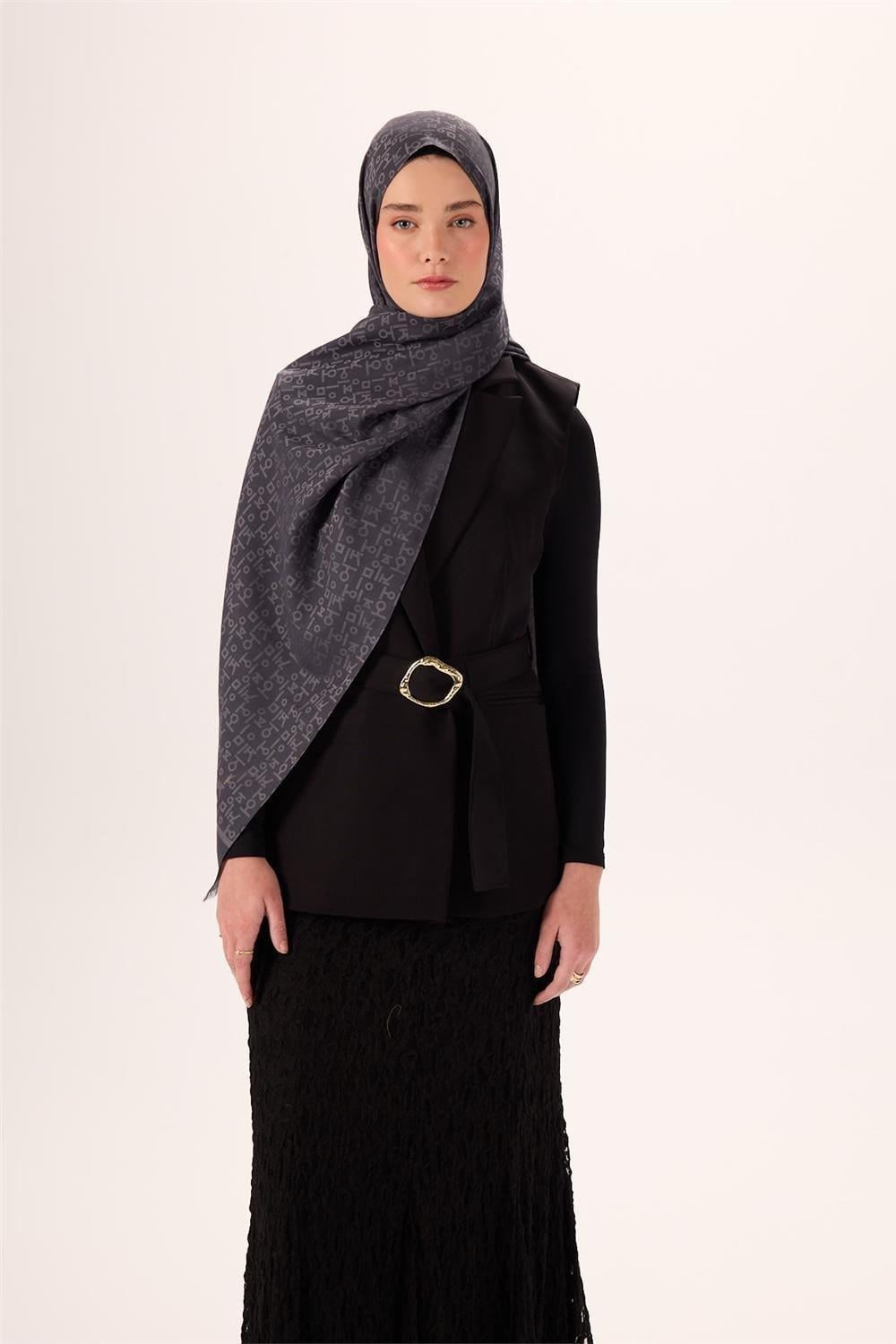 Pamuk Polyester Liva Şal Açık Gri Dokulu Nefes Alan 90x200