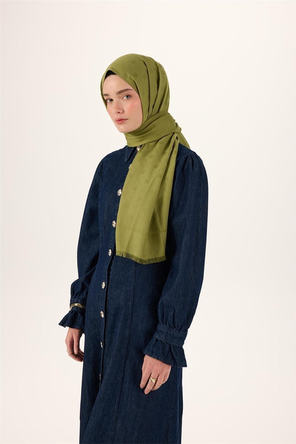 Pamuk Polyester Liva Şal Açık Yeşil Dokulu Nefes Alan Doğal Yapılı 90x200