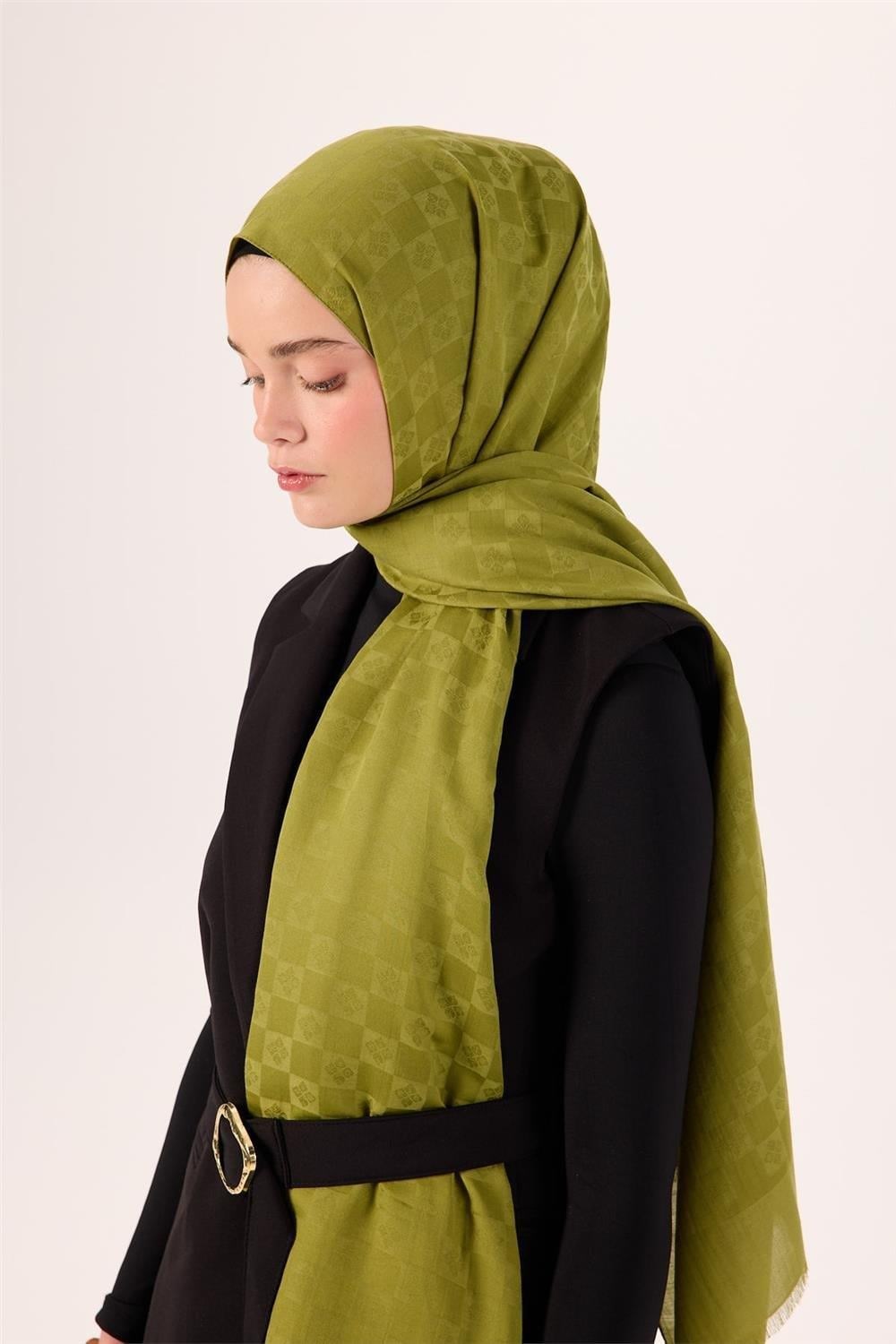 Pamuk Polyester Liva Şal Açık Yeşil Dokulu Nefes Alan 90x200
