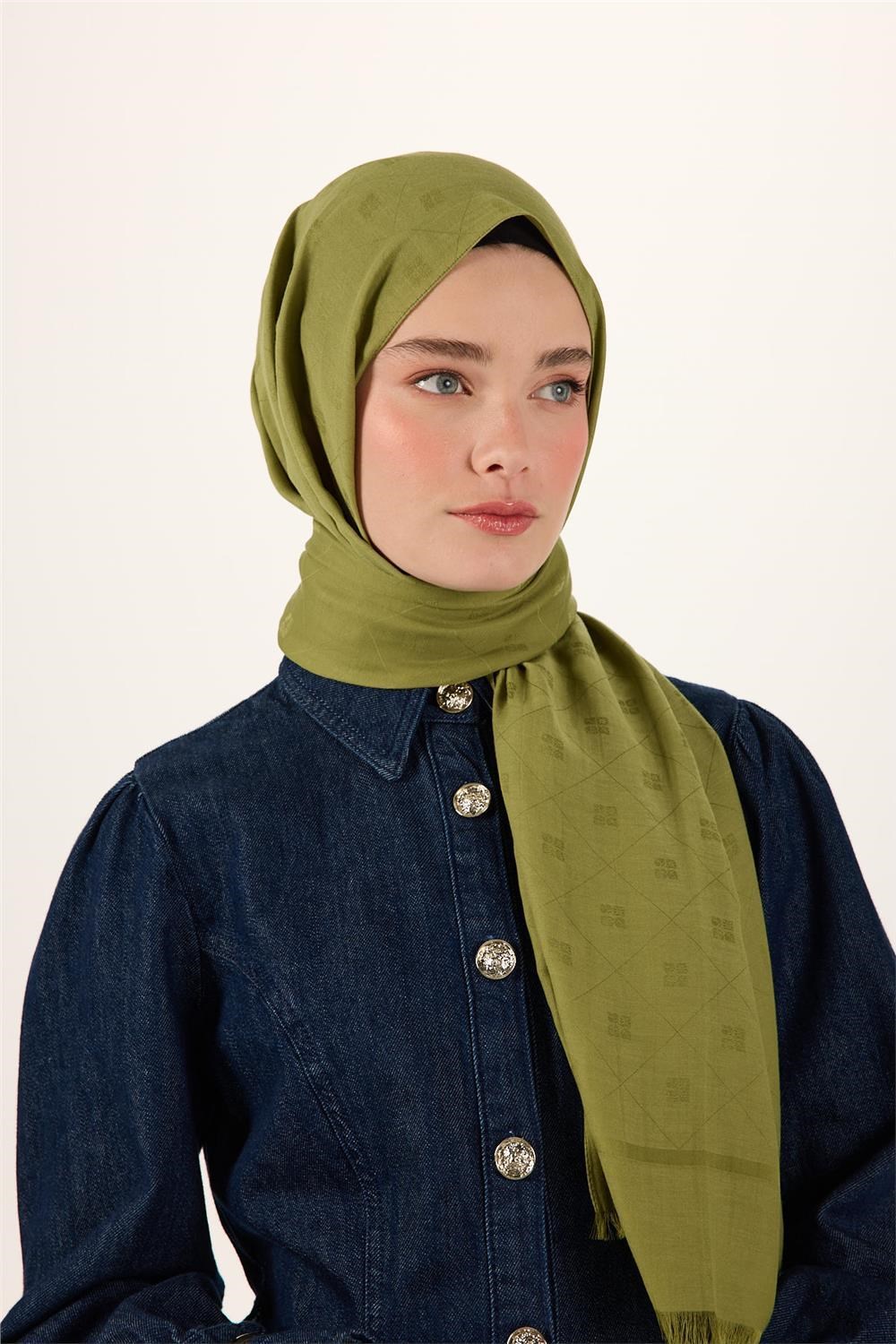 Pamuk Polyester Liva Şal Açık Yeşil Dokulu Nefes Alan Doğal Yapılı 90x200