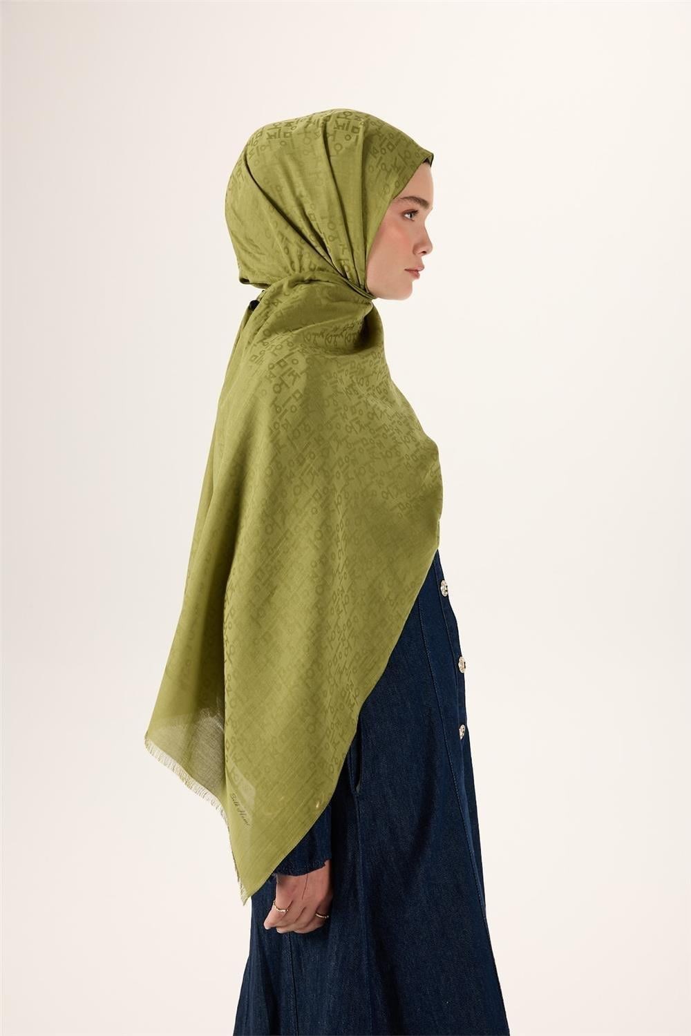 Pamuk Polyester Liva Şal Açık Yeşil Kaymaz Tok Duruşlu 90x200