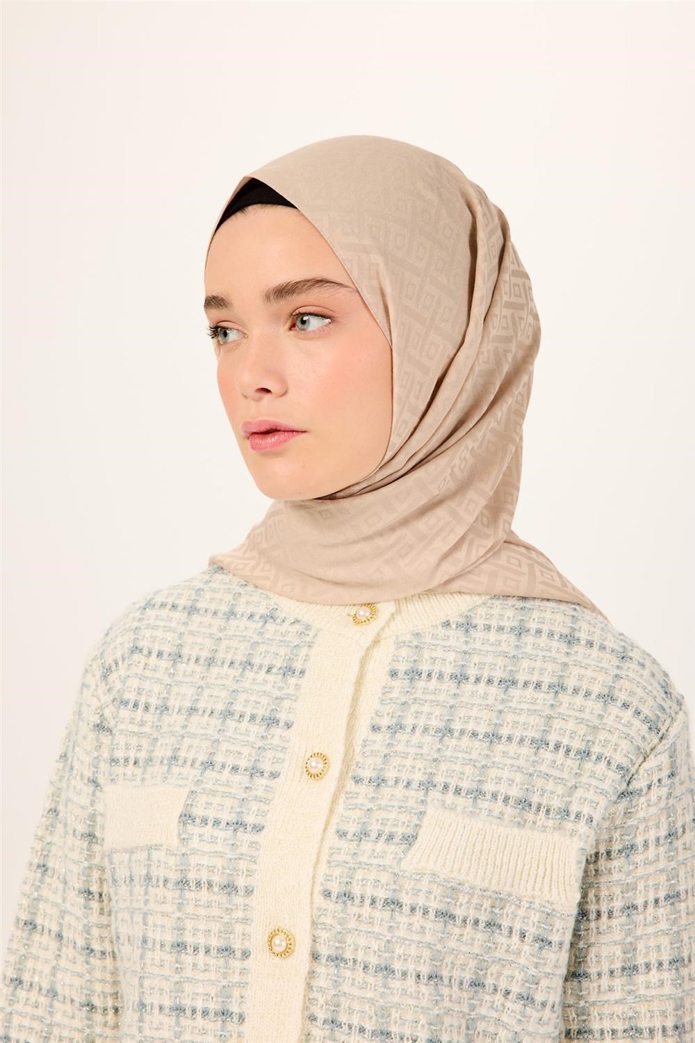 Pamuk Polyester Liva Şal Bej Dokulu Nefes Alan Doğal Yapılı 90x200