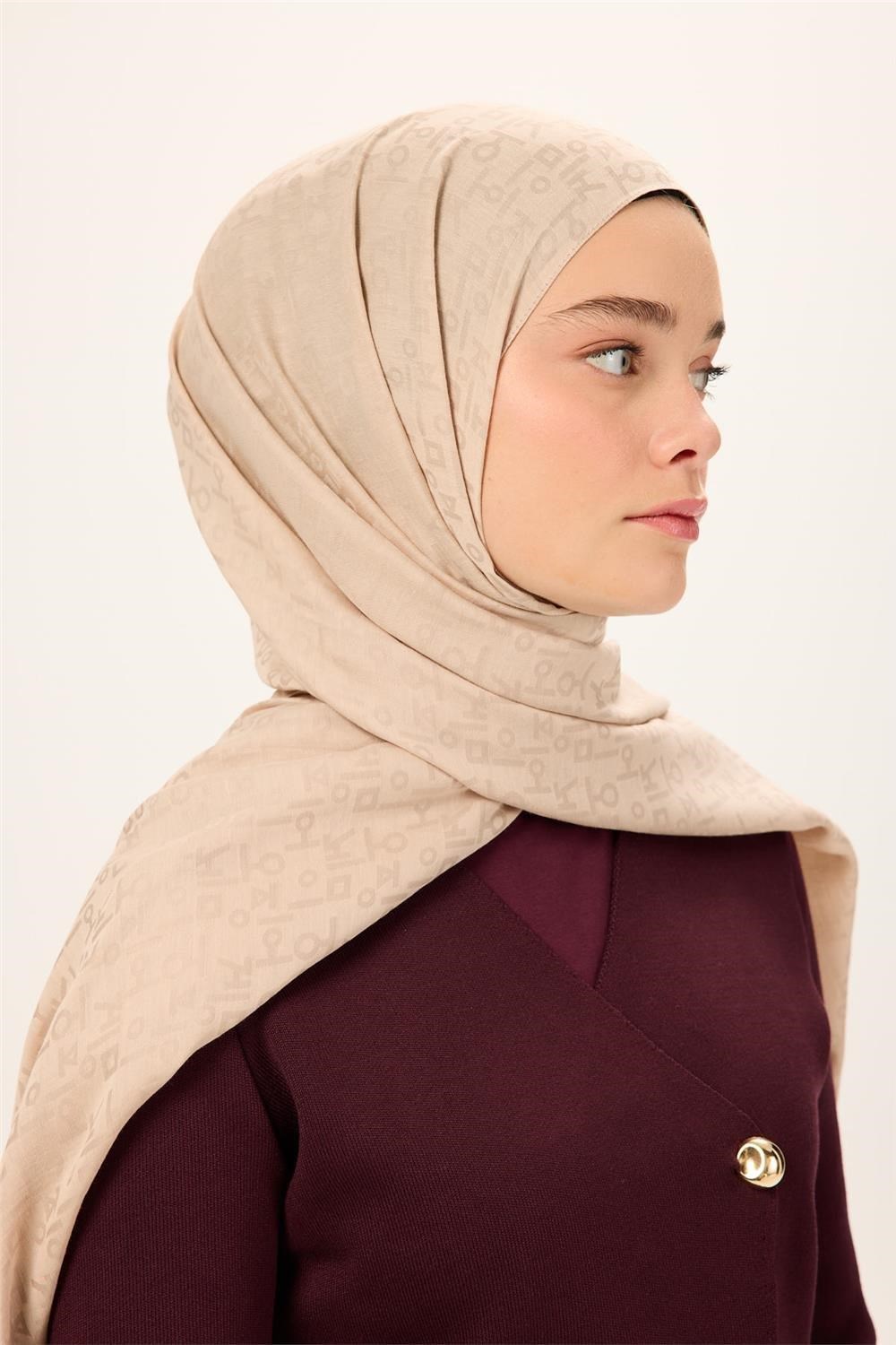 Pamuk Polyester Liva Şal Bej Kaymaz Tok Duruşlu 90x200