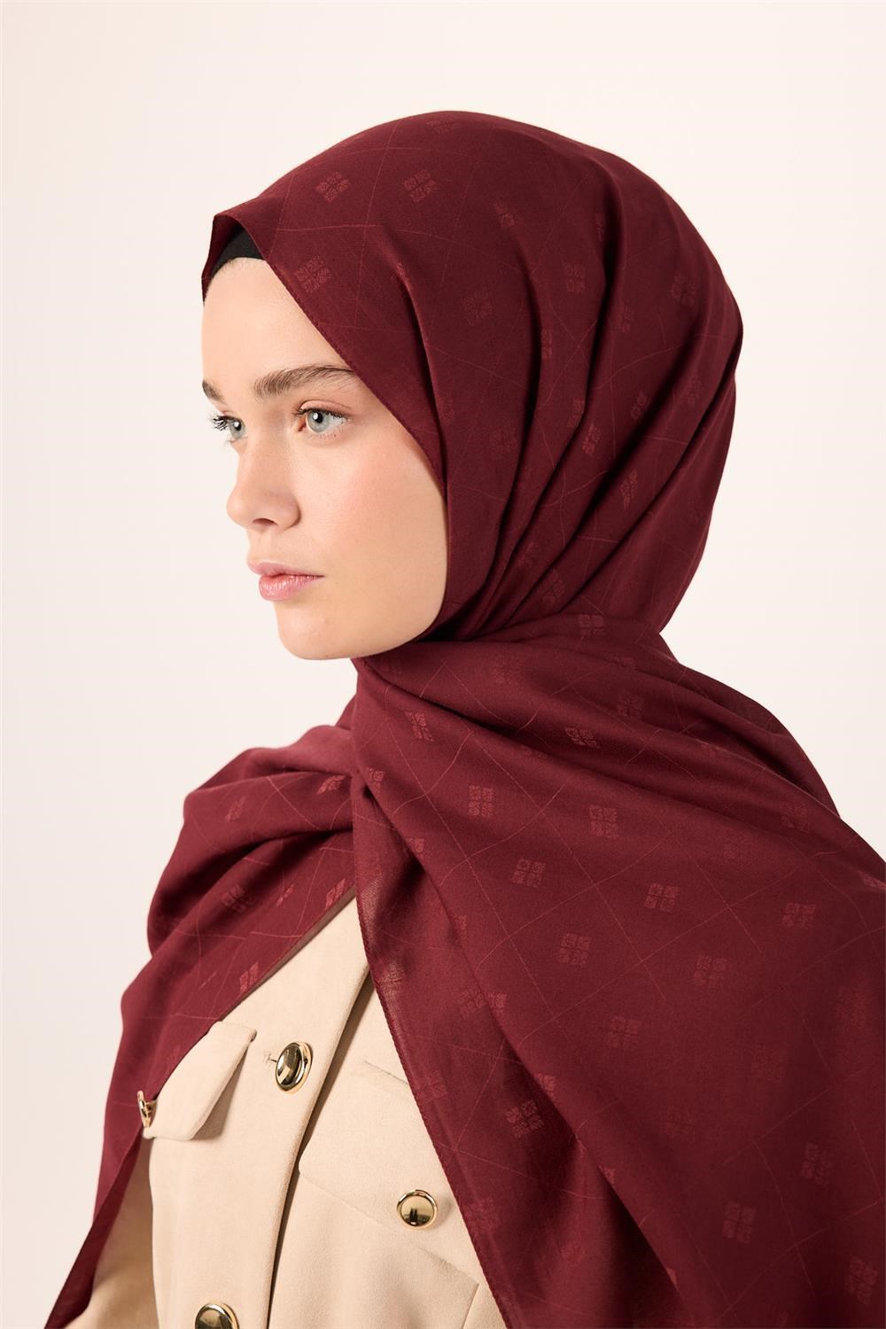 Pamuk Polyester Liva Şal Bordo Dokulu Nefes Alan Doğal Yapılı 90x200
