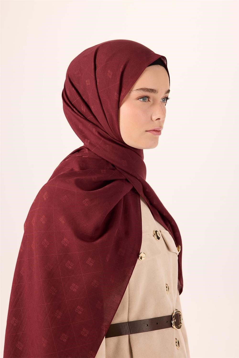 Pamuk Polyester Liva Şal Bordo Dokulu Nefes Alan Doğal Yapılı 90x200
