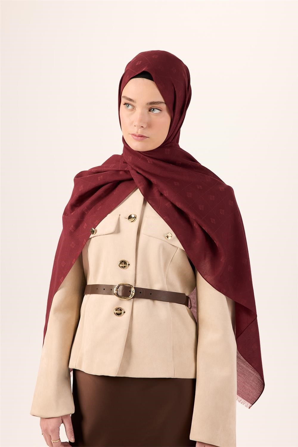 Pamuk Polyester Liva Şal Bordo Dokulu Nefes Alan Doğal Yapılı 90x200