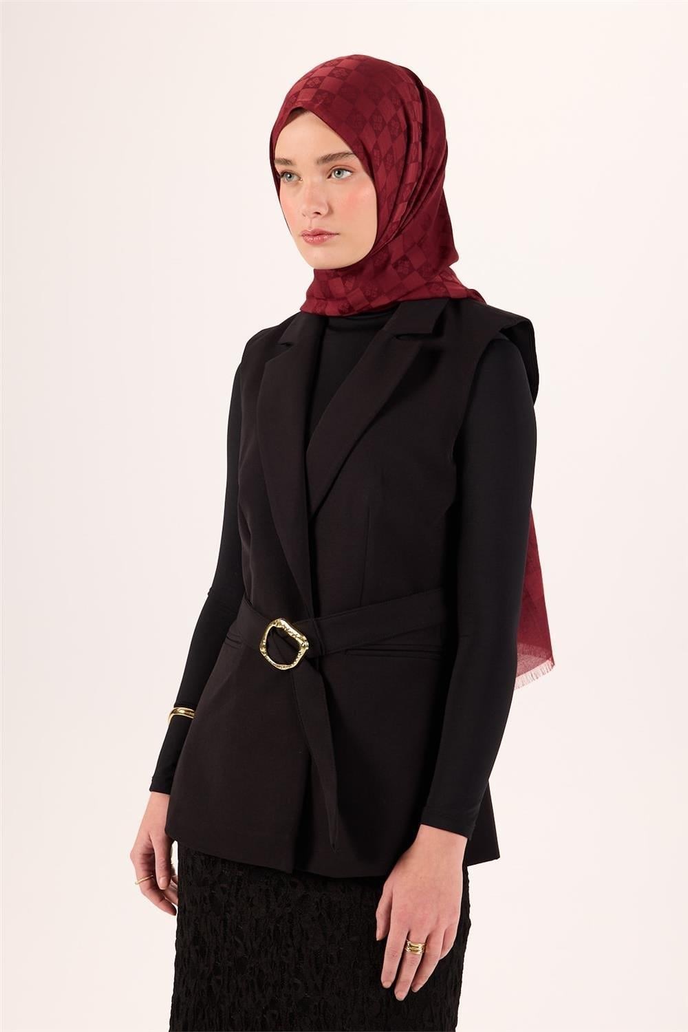 Pamuk Polyester Liva Şal Bordo Dokulu Nefes Alan 90x200