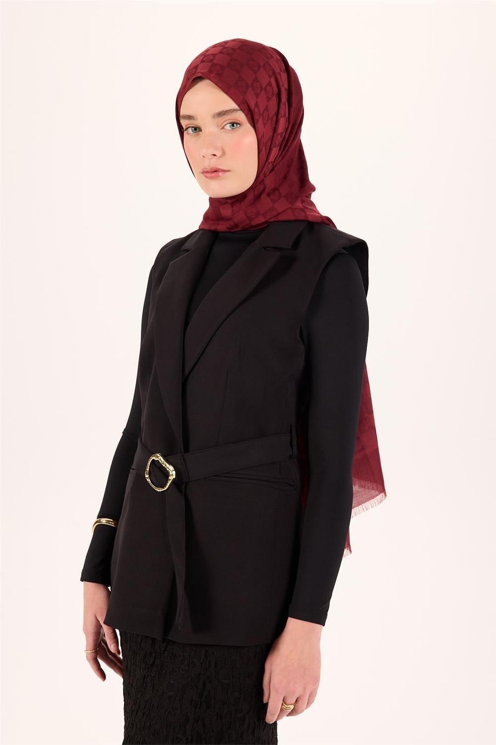 Pamuk Polyester Liva Şal Bordo Dokulu Nefes Alan 90x200