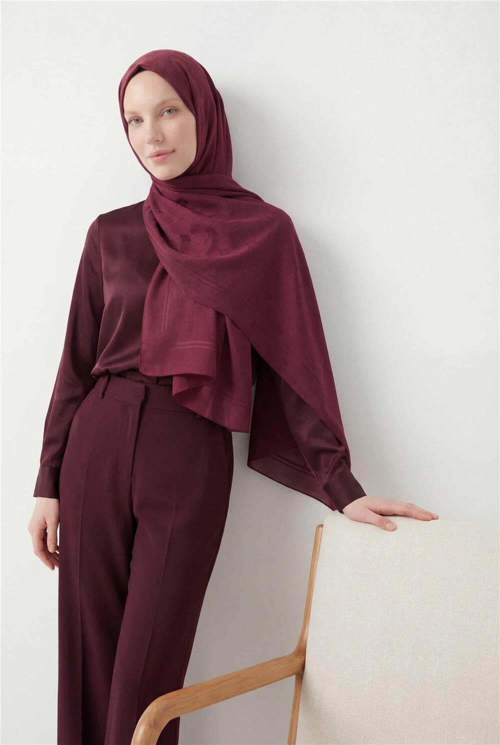 Pamuk Polyester Liva Şal Bordo Nefes Alan Dokulu Kaymaz 90x200