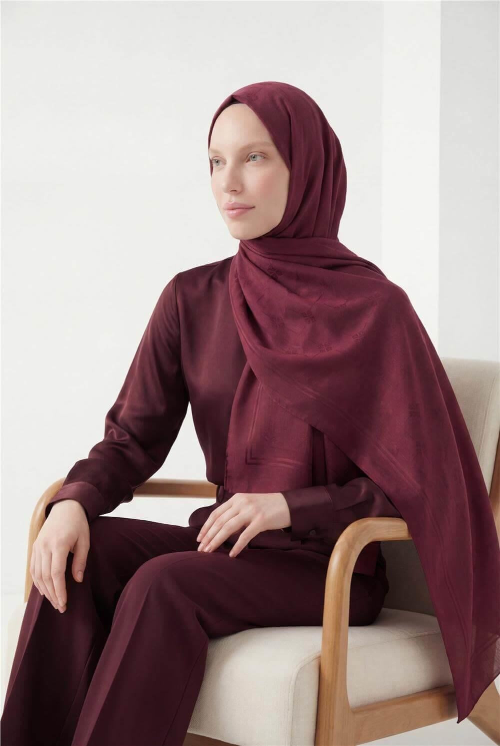 Pamuk Polyester Liva Şal Bordo Nefes Alan Dokulu Kaymaz 90x200