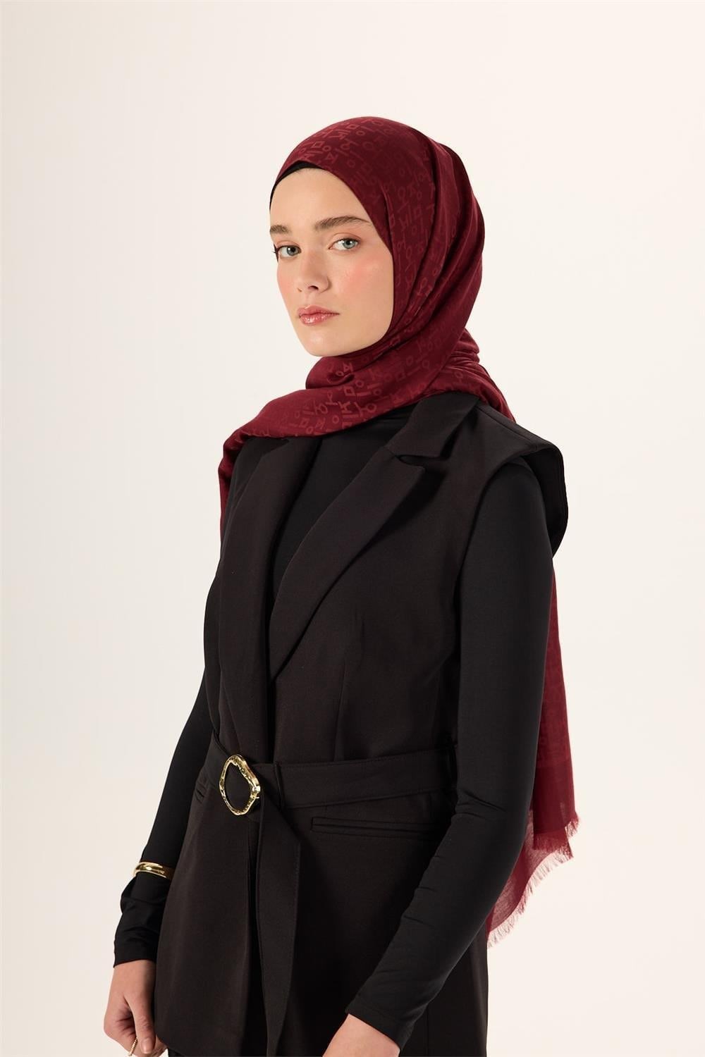 Pamuk Polyester Liva Şal Bordo Nefes Alan Dokulu 90x200