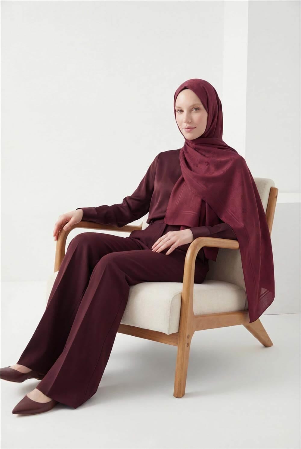 Pamuk Polyester Liva Şal Bordo Nefes Alan Dokulu Kaymaz 90x200